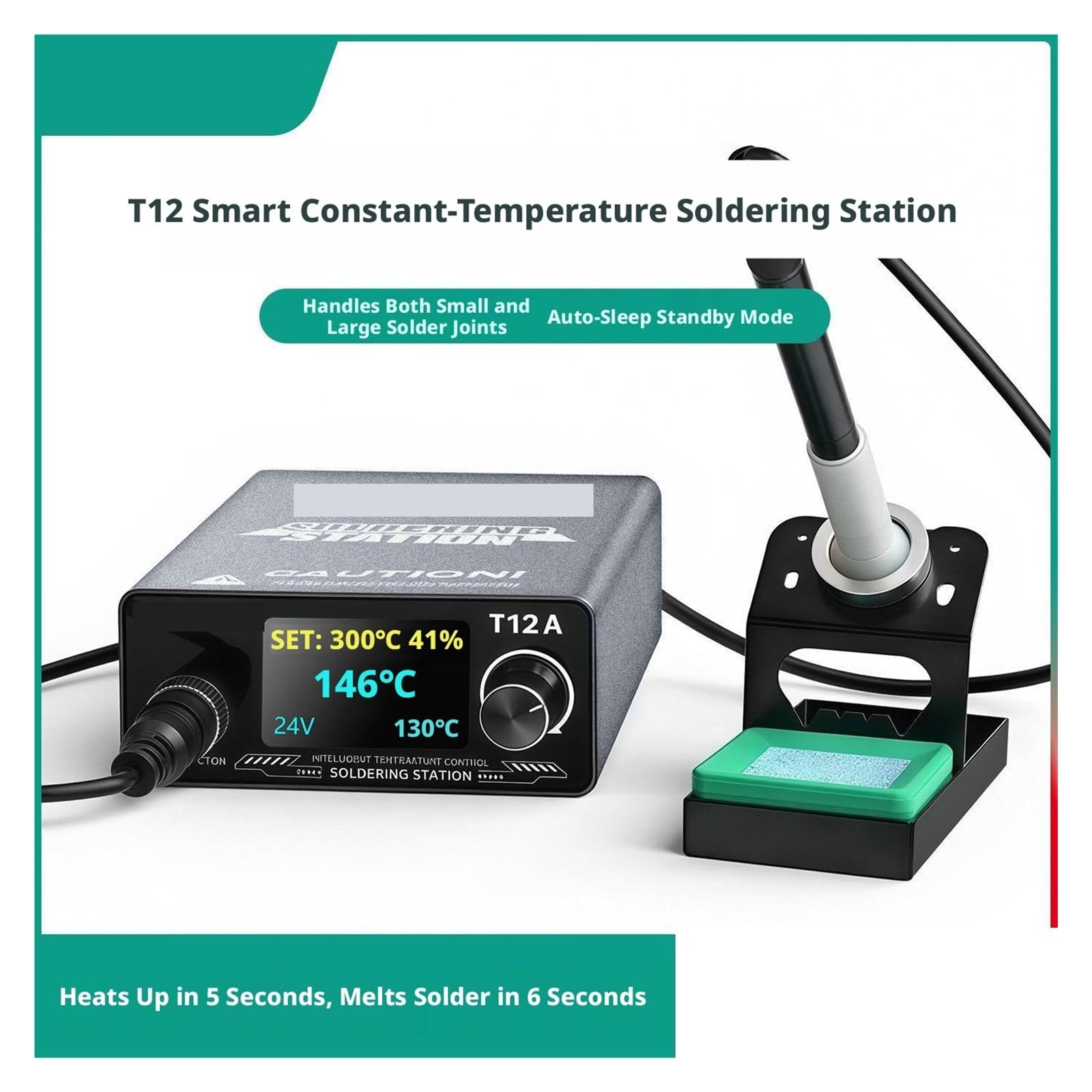 Stazione di saldatura, Stazione di saldatura digitale ad alta potenza T12, set strumenti riparazione PCB con spegnimento automatico a riscaldamento rapido