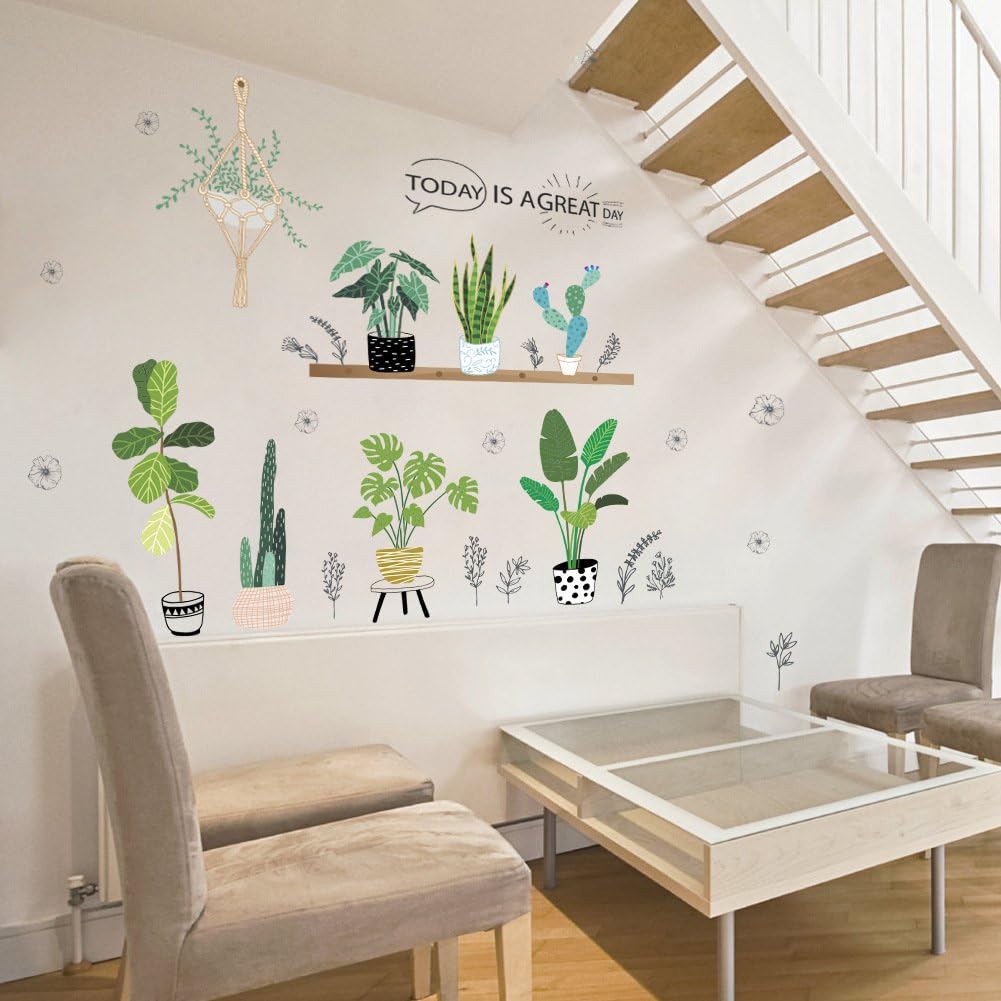 Amazon Zooarts ウォールステッカー 植物 サボテン アロエ 鉢植え 爽やか 自然風 Diy 玄関 バスルーム 壁紙シール 壁の装飾 環境保護 おしゃれ はがせる インテリア雑貨 ウォールステッカー オンライン通販