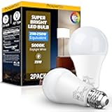 200-250 Watt Equivalent LED Light Bulb, A21 Super Bright LED Light Bulbs 25W, High Output 2800 Lumens, E26 Daylight White 5000K for Home, Office, Store, Garage, Warehouse, Garden, 2-Pack