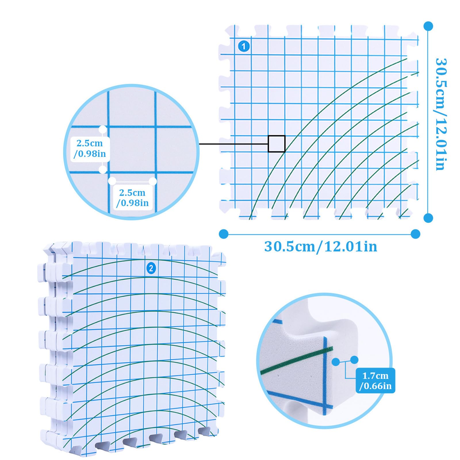 9Pcs Knit Blocking Board 30,5 x 30,5 cm Schiuma Lavoro A Maglia Blocco Mat Per Uncinetto Nonna Quadrato Fare Allineamento Cucitura Allineamento Mat
