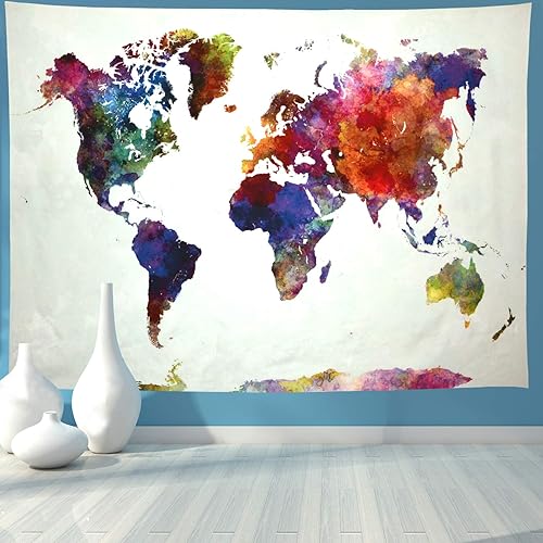 Miniatura 2 de Ameyahud Tapiz de mapa del mundo para aula, acuarela, mapamundi, tapices, geografía educativa, pintura colorida, tapiz del mundo nacional,