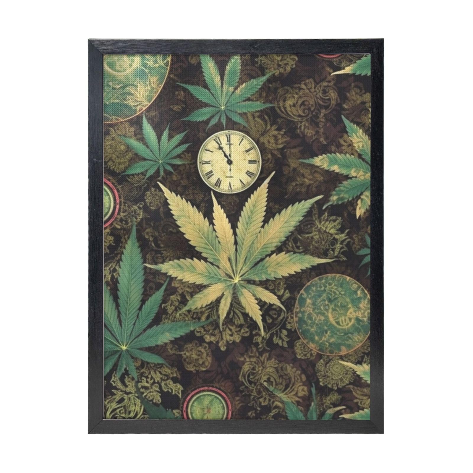 Framed Wall Art - Decorative Canvas Painting A Puff in Time Weed Marijuana Pictures Poster Aesthetic Modern Prints Artwork for Bedroom Office Wall Decor Ready To Hang 12x16 in