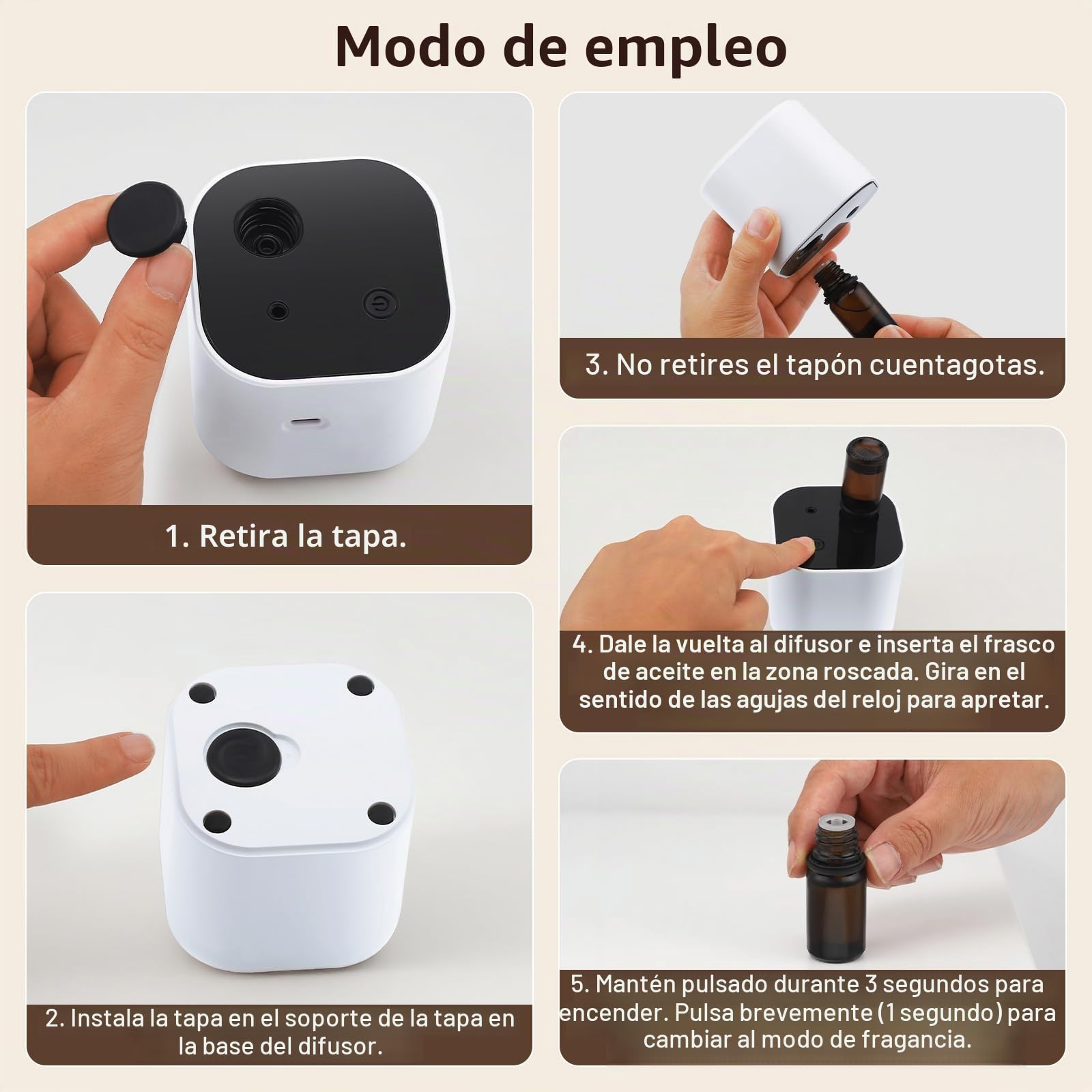 Difusor de aceites esenciales sin agua, mini difusor de aromaterapia inalámbrico con batería, difusor circular de fragancia, adecuado para el hogar, hogar y oficina