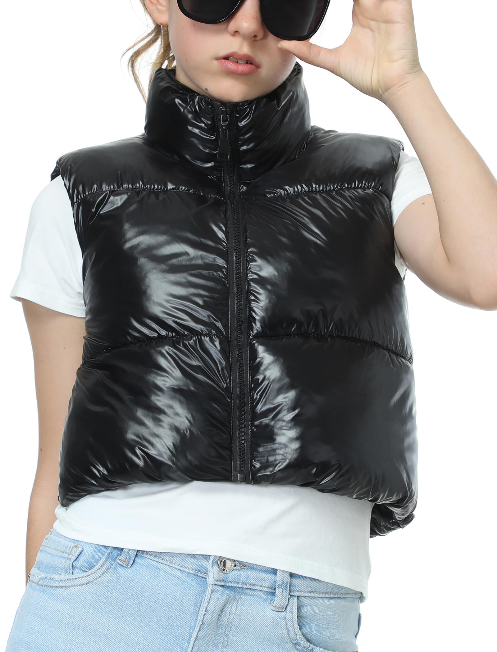 EXARUS Girls Puffer Vest Cropped Puffy Teen Water Resistant 6-14Y