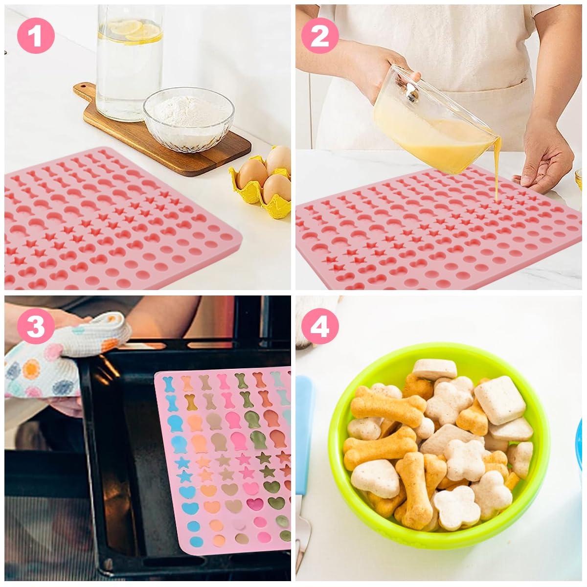 Set De 7 Moules En Silicone Pour Friandises Chiens - Formes Os, Patte, Cœur Et Beignet