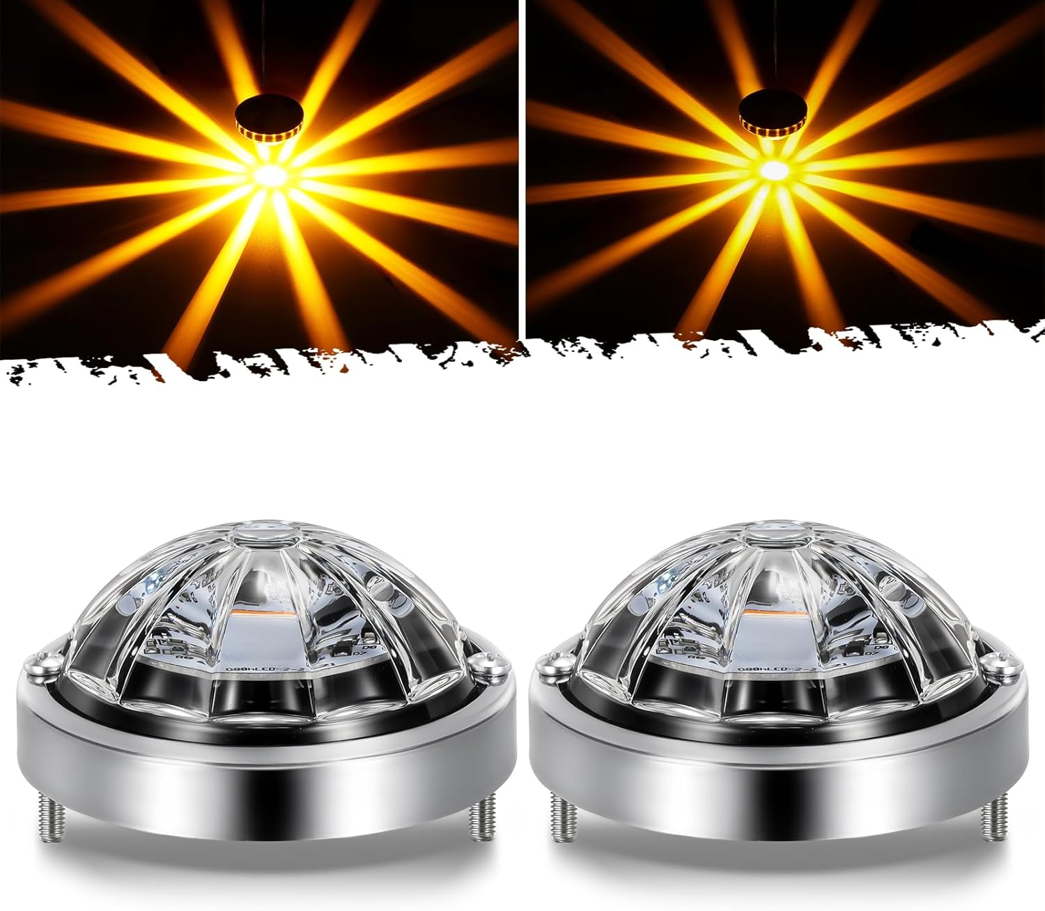 Partsam 2Pcs Glass Lens Low Profile Watermelon Lights Amber LED Turn Signal Marker Light Aluminum Alloy Base, Suitable for 10-30V Vehicles, Semi Trucks, Trucks, Pickup, Off-road