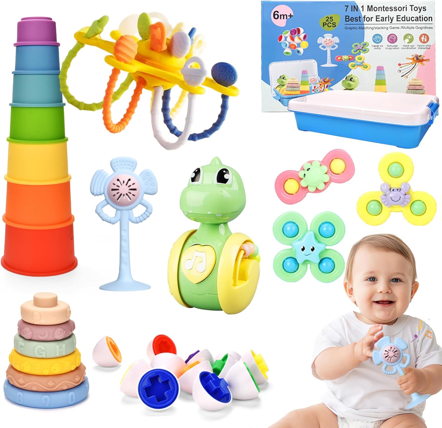 Montessori Toys for Baby 6 Month Old,7 in 1 Baby Sensory Toys 6-9-12-18 Months,Montessori Teething Toys for 1 Year Old,Toddlers Boys Girl Toys for Birthday Halloween