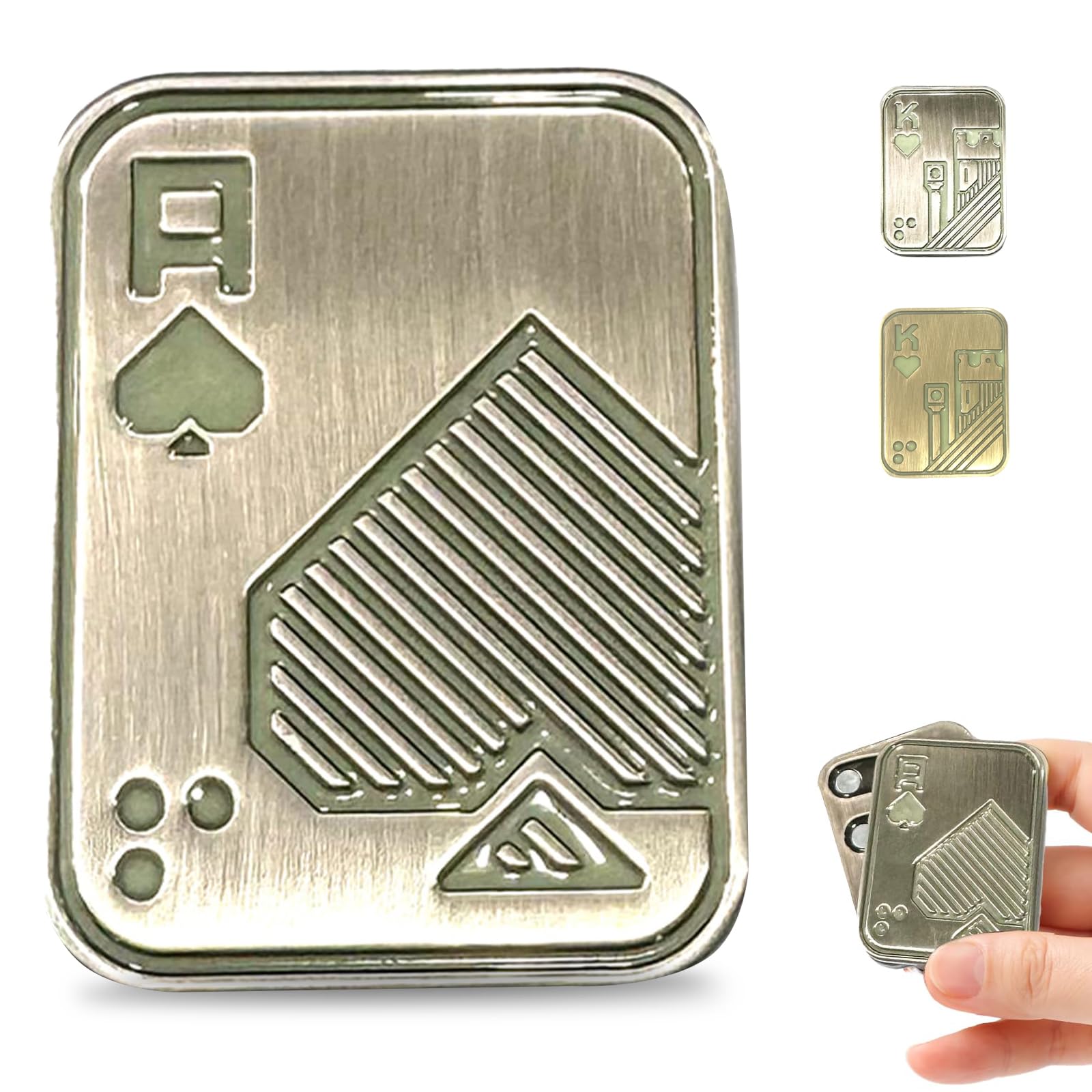 Sunny Power Metal Poker Fidget Toys Adults, Novelty Gag Metal Poker Push Card EDC Fidget Slider, Portable Stress Relief Toy, Magnetic Slider Anxiety Reducer Hand Spinners Gift for Men and Women