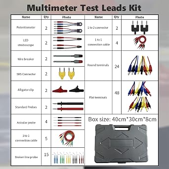 Multimeter Test Leads Kit 114PCS Multimeter Leads Kit Multi Function Electrical Back Probe Kit Efficient Automotive Circuit Test Leads Kit Relay Wire Terminal Test Diagnostic Tool with Alligator Clips