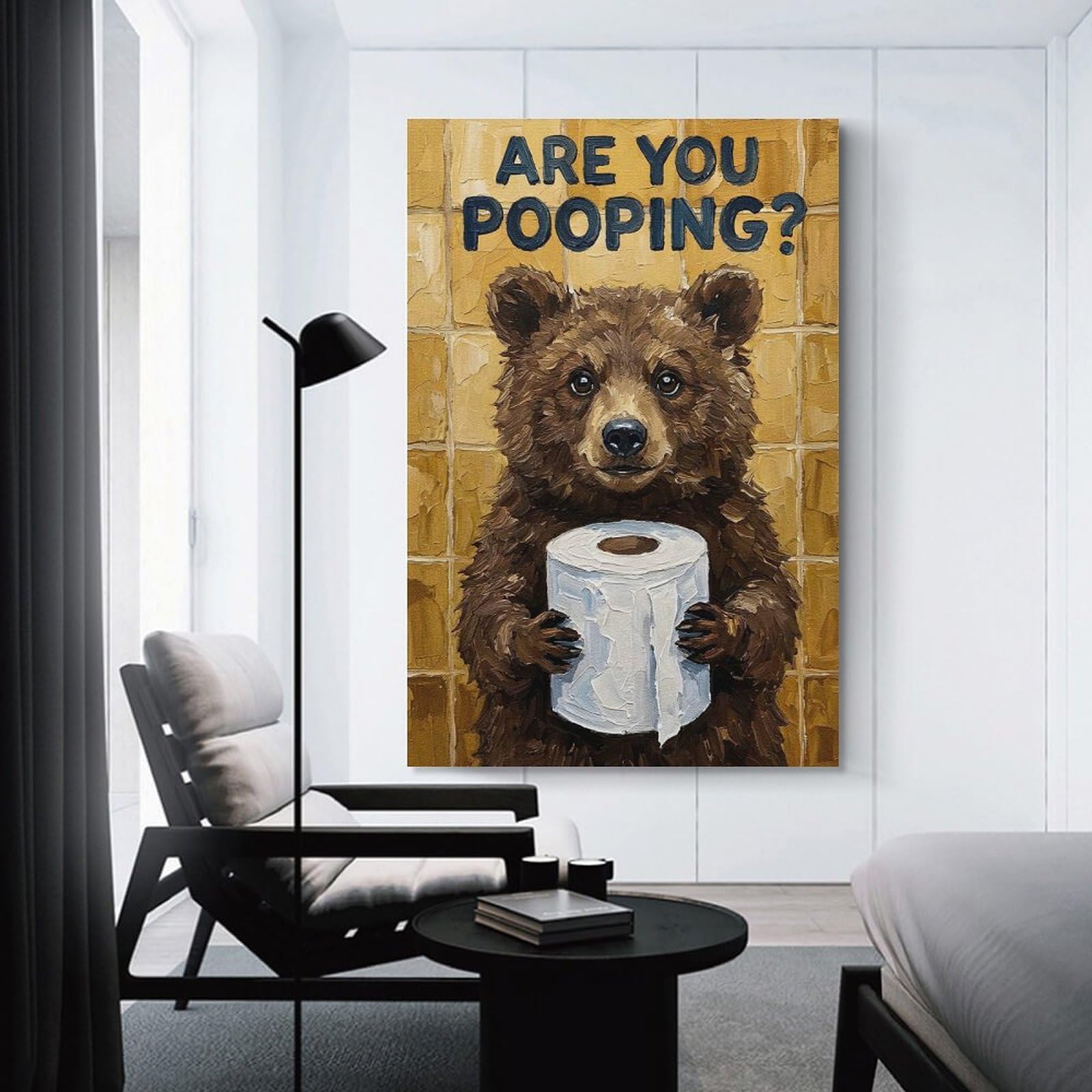 Junmoney Unframe-Style-24 Are You Pooping Bear With Toilet Paper Wall Picture Print, 20X30inch(50X75cm), For Wall Displays, Bedrooms Or Room Updates, Decorative Artwork With Flexible Styling