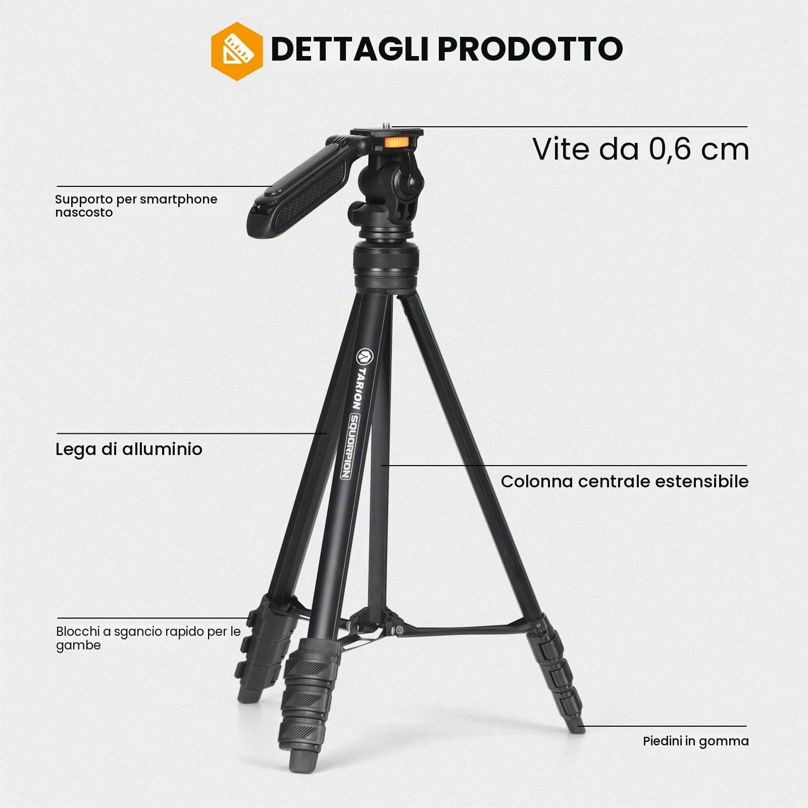 TARION Treppiede Portatile per Smartphone e Fotocamera: Treppiede Fotocamera da Viaggio Leggero con Testa Rimovibile e Morsetto per Telefono e DSLR