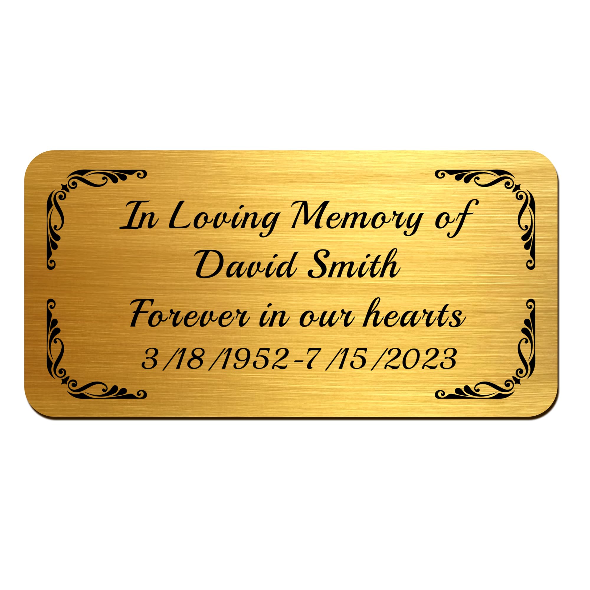 Engraved Name Plates for Urns 2" x 4" Custom Plaque Trophy Plates Engraved Urn Name Plate Custom Engraved Plate Personalized Engraved Brass Plaque (Round Corner-Gold, 2x4 in)