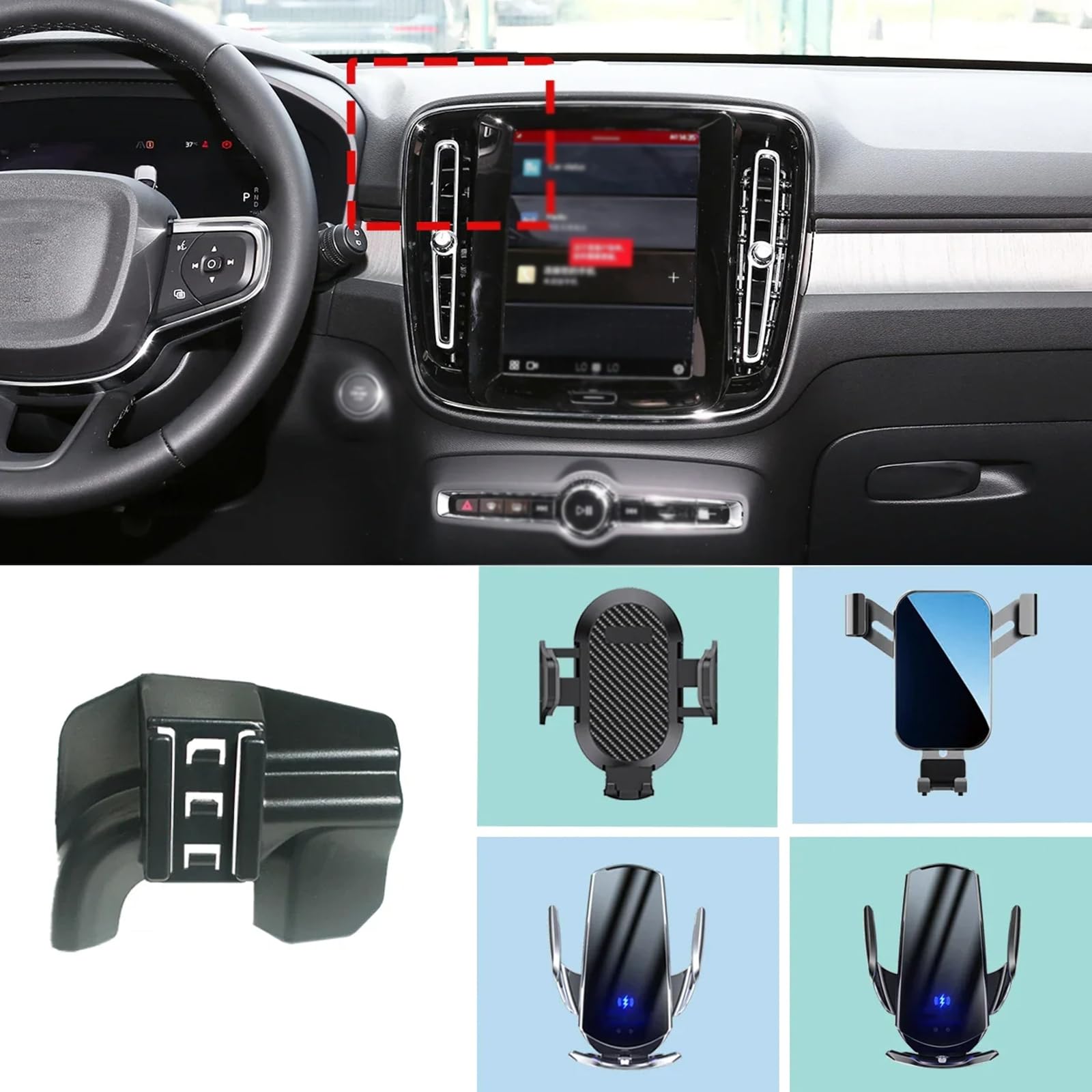 Uchwyt samochodowy dla Volvo XC40 2020-2024, Uchwyt na telefon samochodowy