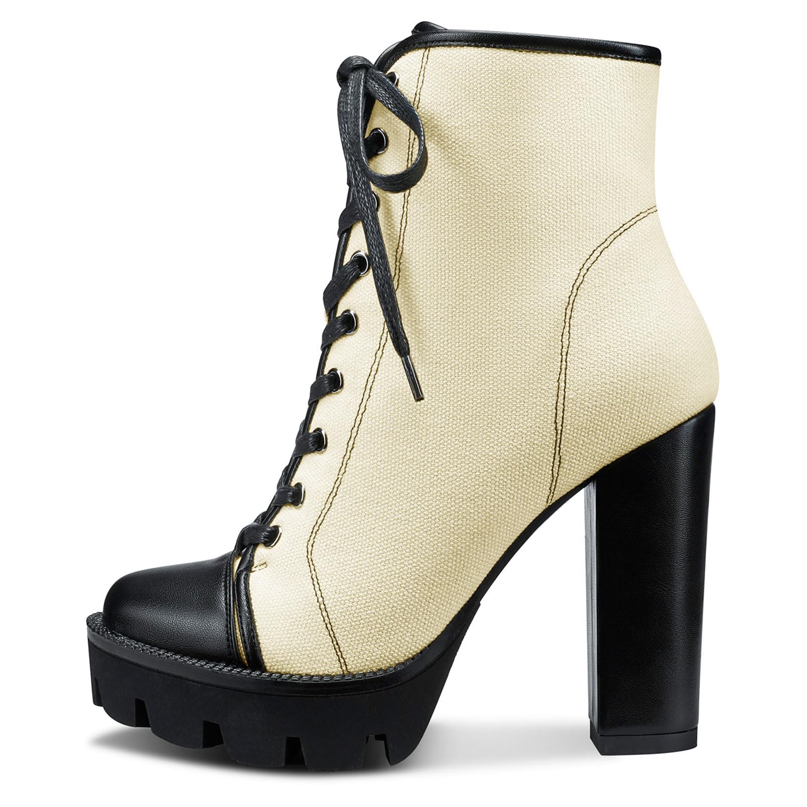 Castamere Womens High Heel Platform Lace Up Booties Chunky Heel Ankle Boots With Zipper Round Toe 12CM Heels: 6 Ivory White