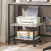 Vista 6 de HOOBRO Printer Stand, 2-Tier Industrial Under Desk Printer Cart with Shelf, Mobile Heavy Duty Storage Rack on Wheels for Home, Office, Grey and Black
