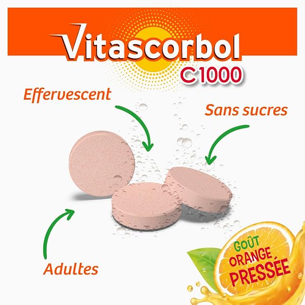VITASCORBOL - Vitamin C 1000 mg dietary supplement - Fatigue and immune system - 20 day program - 20 effervescent tablets - P - 5