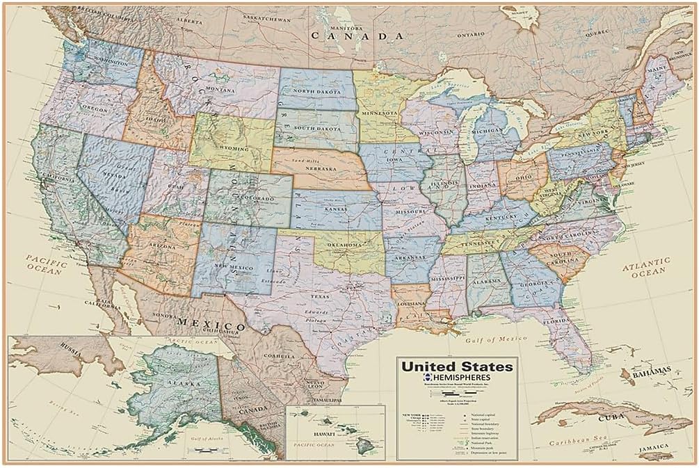 Waypoint Geographic Boardroom Series World and USA Wall Map Combo, Antique-Style Laminated World Map Poster, Wall Art For Home or Office, Unique Gifts, 61” x 38” and 48” x 38”, Pack of 2