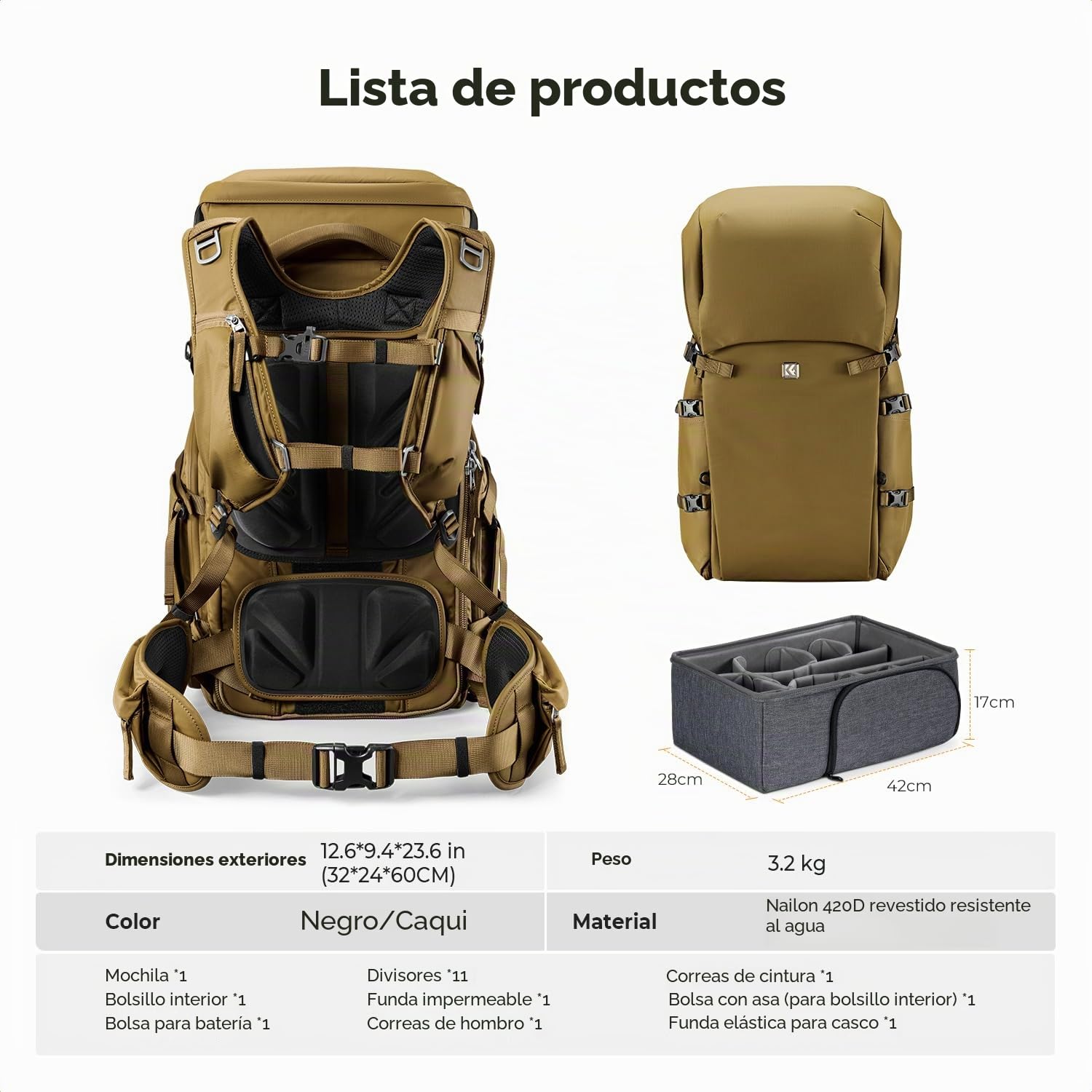 K&F Concept - Mochila para cámara Mochila fotografia gran volumen bolsa cámara funda camara, profesional camera bag con cubierta de lluvia para cámara de objetivo dron