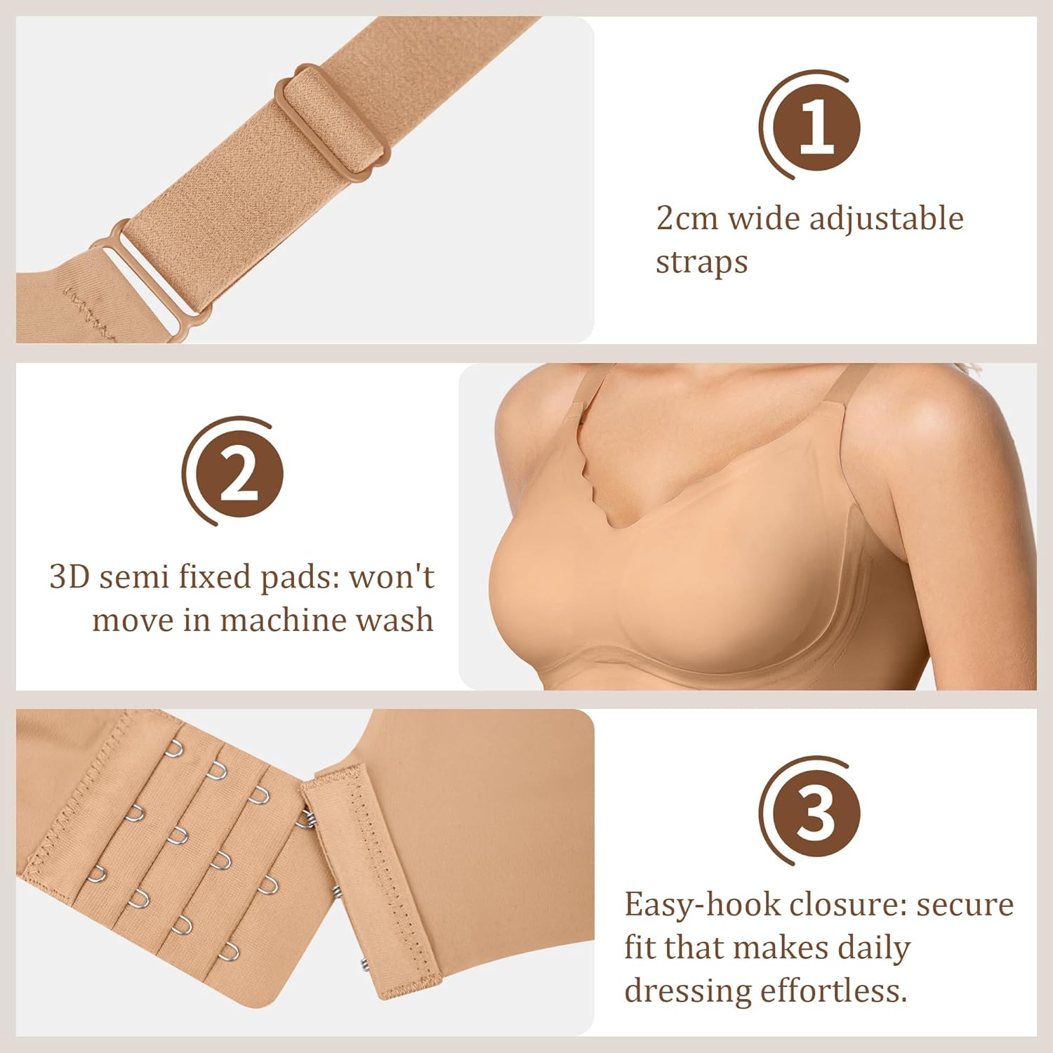 Wireless Bras for Women with Support, No Wire Push Up Bra, No Underwire Soft Padded Comfort Bralettes T-Shirt Everyday Bras - Image 5