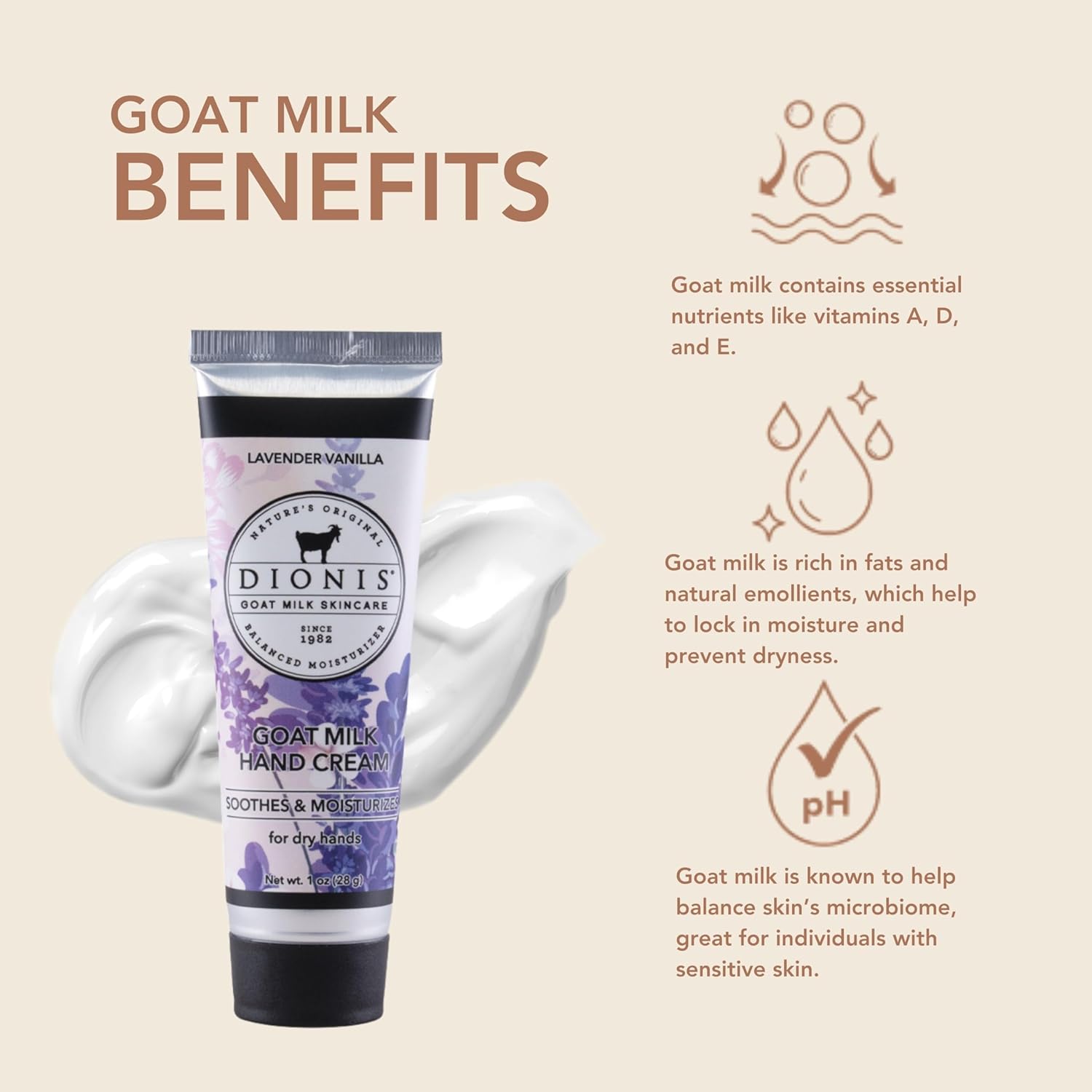 Dionis Goat Milk Hand Cream Lavender Vanilla 1oz (Pack of 6)