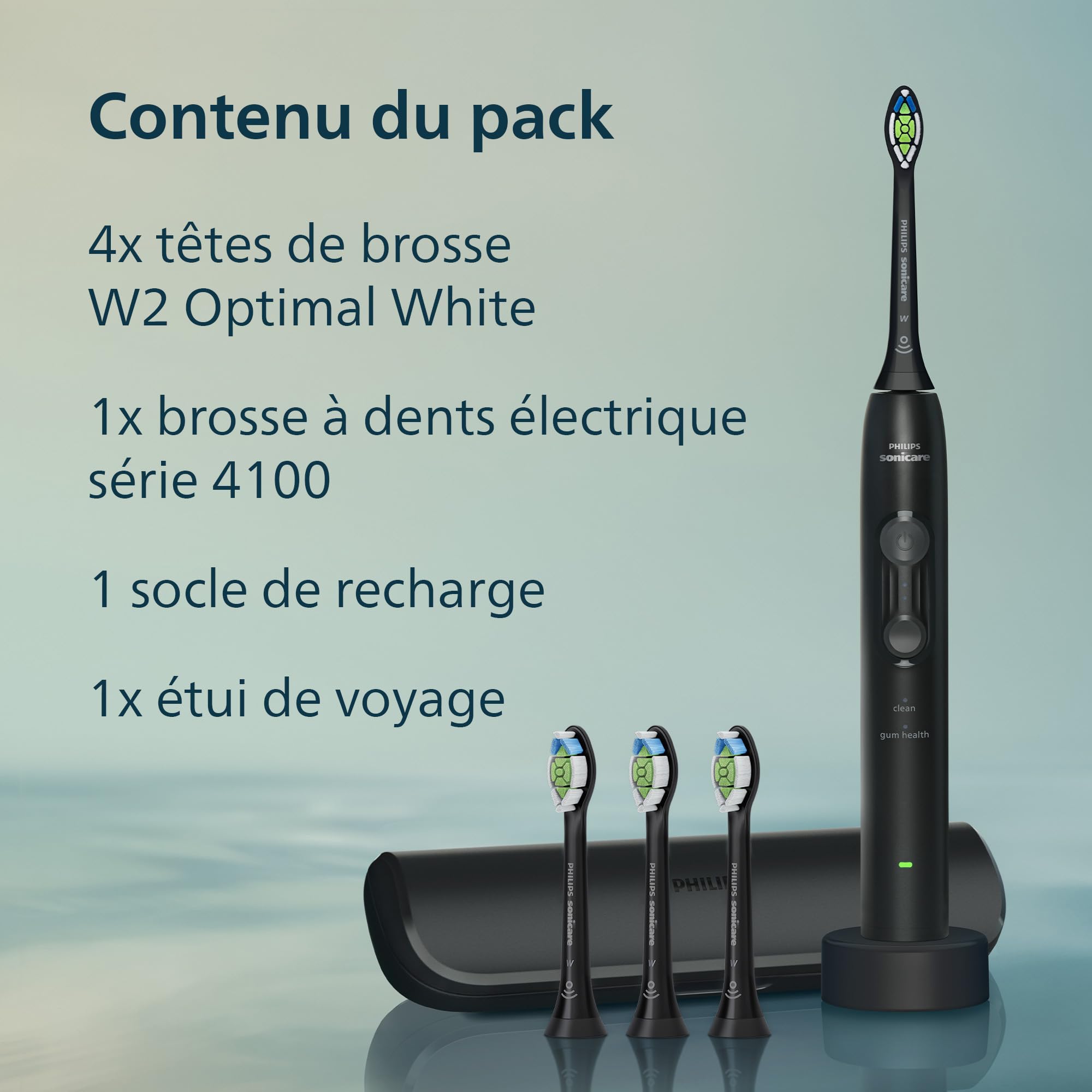 Philips Sonicare série 4100 – Brosse à dents électrique sonique, capteur de pression, 4 réglages, EasyStart, SmarTimer, 21 jours d’autonomie, étui de voyage, coloris noir, modèle HX4046/52, [Nouveau]