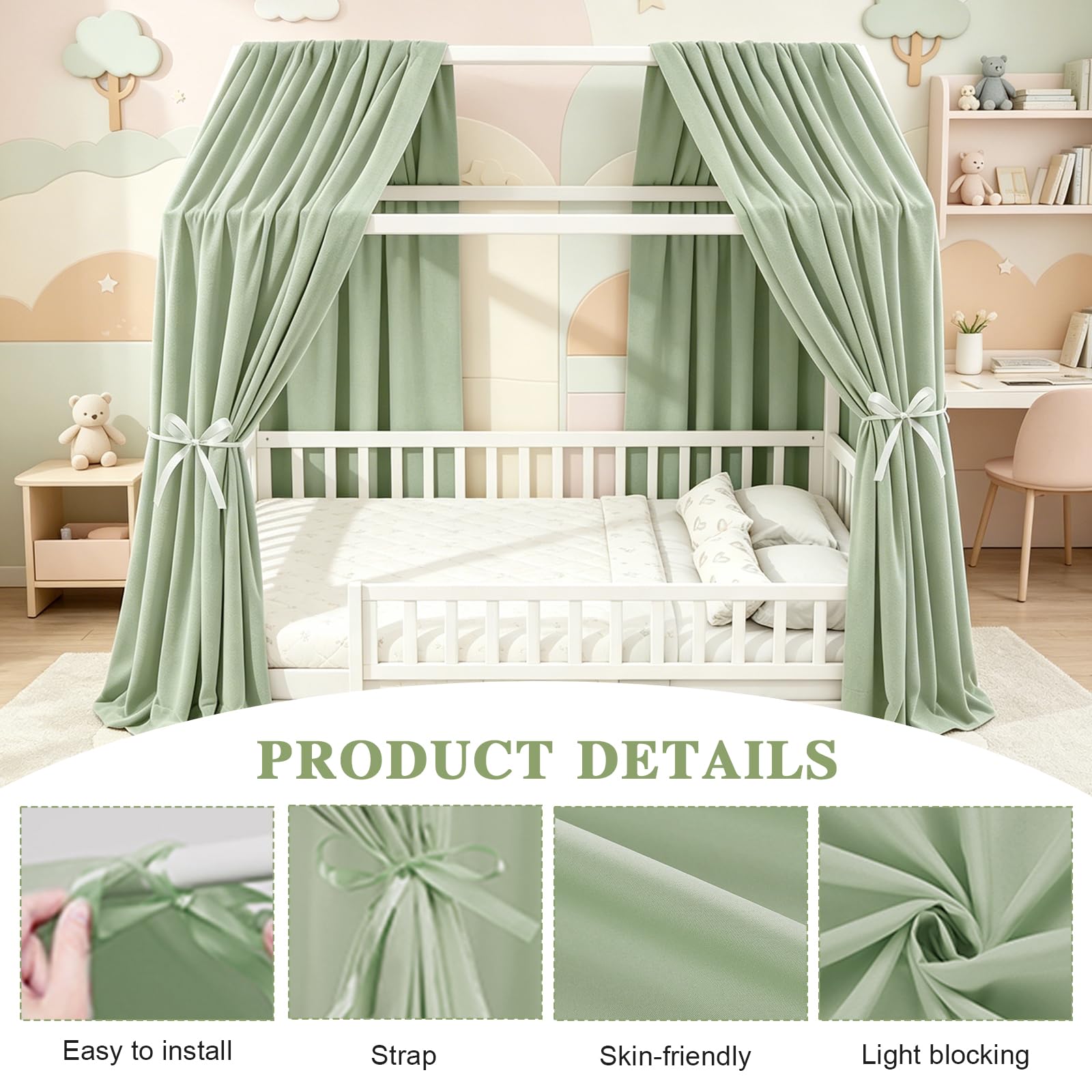Bocguy Tende per letto a soppalco, 2 pezzi mussola, 350x135 cm, per lettini a casetta bambini