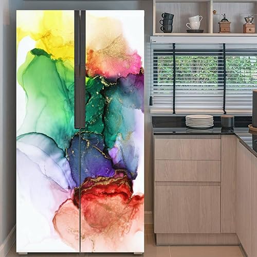 Miniatura 8 de Juego de envoltura de vinilo autoadhesivo para refrigerador, textura de papel de tinta de mármol, mural de puerta negra y plateada, calcomanía