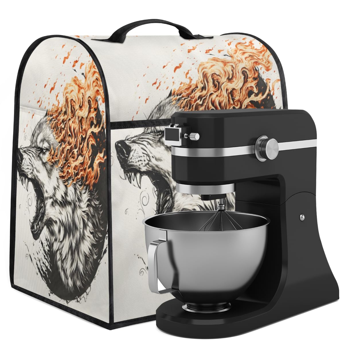 Coffee Maker Cover Animal Wolf Flame Kitchen Appliance Covers Small Appliance Covers Blender Cover Juicer Cover Dust Covers for Kitchen Appliances with Top Handle and Pockets,Washable,B821