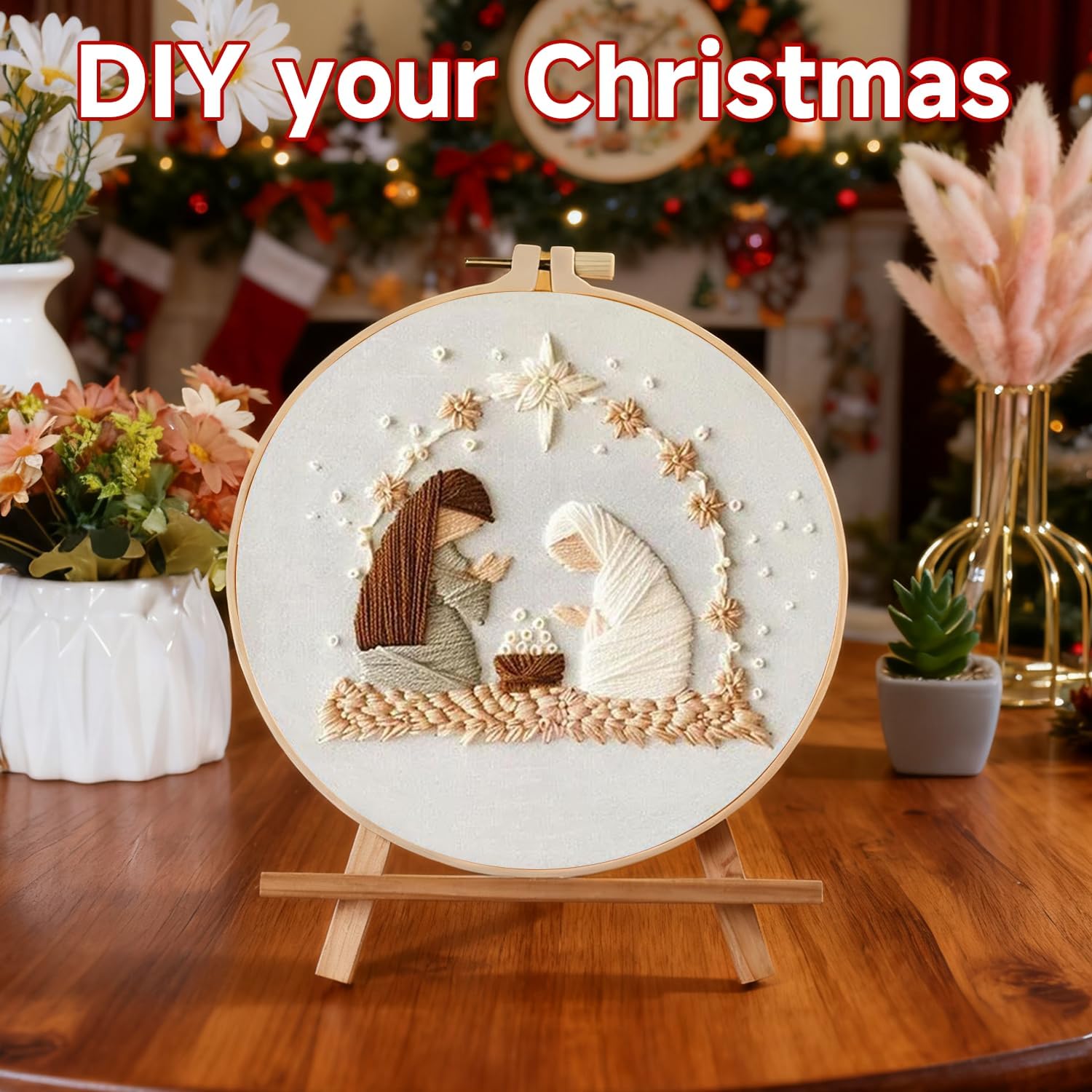 TPZBWG Christmas Embroidery Kit, 4 Pack Cross Stitch Kits,DIY Embroidery Starter Kit for Adults & Beginners, DIY Needlepoint Kit with Embroidery Hoop Thread Needle for Craft Lover Birthday Gifts 2