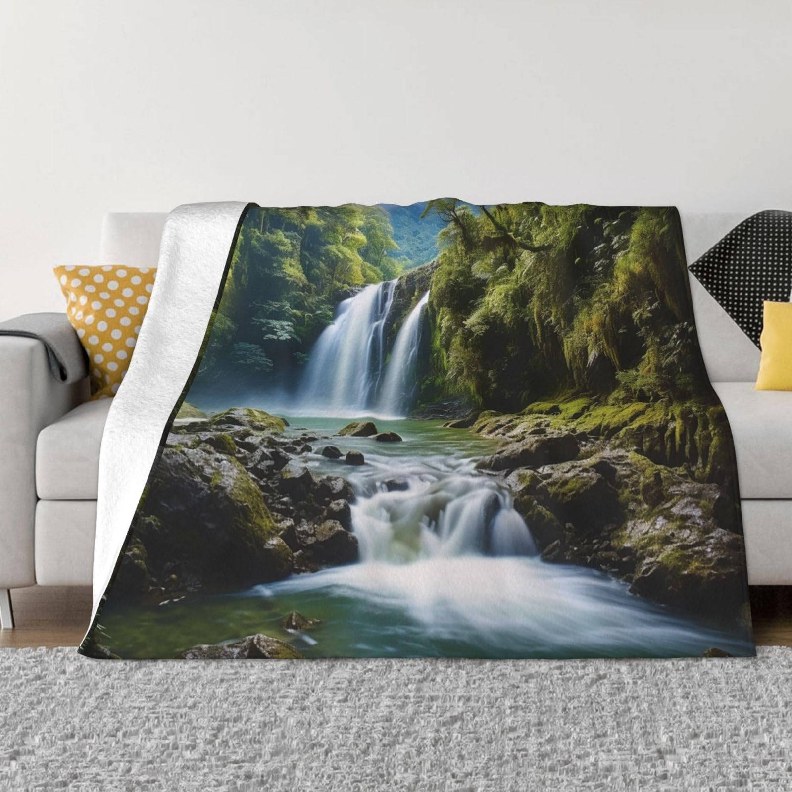 Plaid en micro-polaire douce de flanelle au motif cascade d'eau
