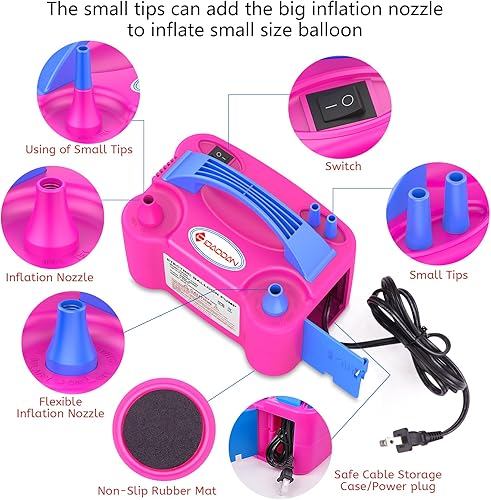 Miniatura 21 de ID IDAODAN - Bomba eléctrica para globos, máquina infladora de globos portátil, bomba de aire para globos con boquilla doble, color rojo rosado, 110