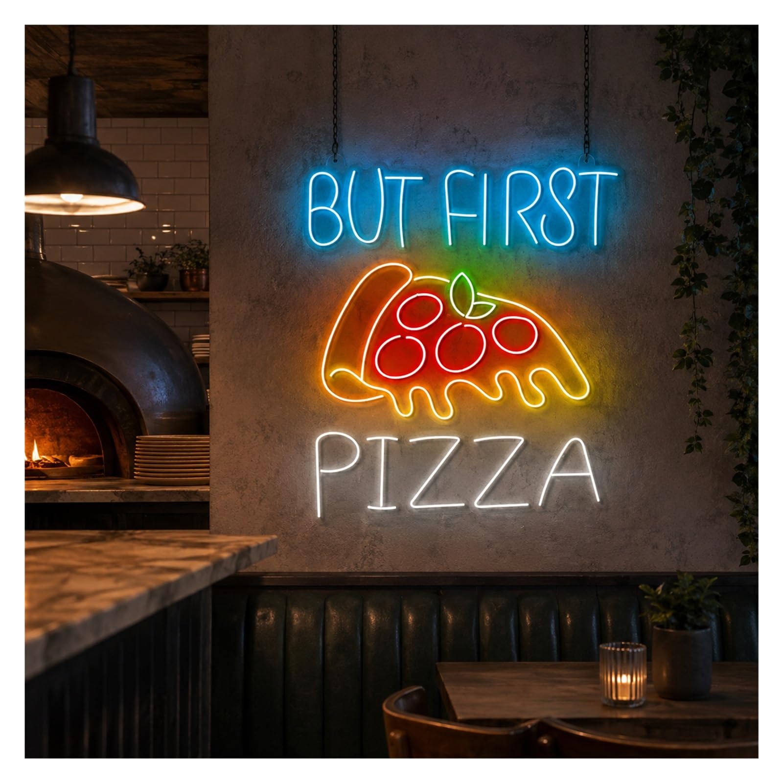 Insegna al Neon Ma Prima Fetta Di Pizza Insegna Al Neon | Decorazione Da Parete Per Cucina Del Ristorante, Fetta Di Cibo, 55cm