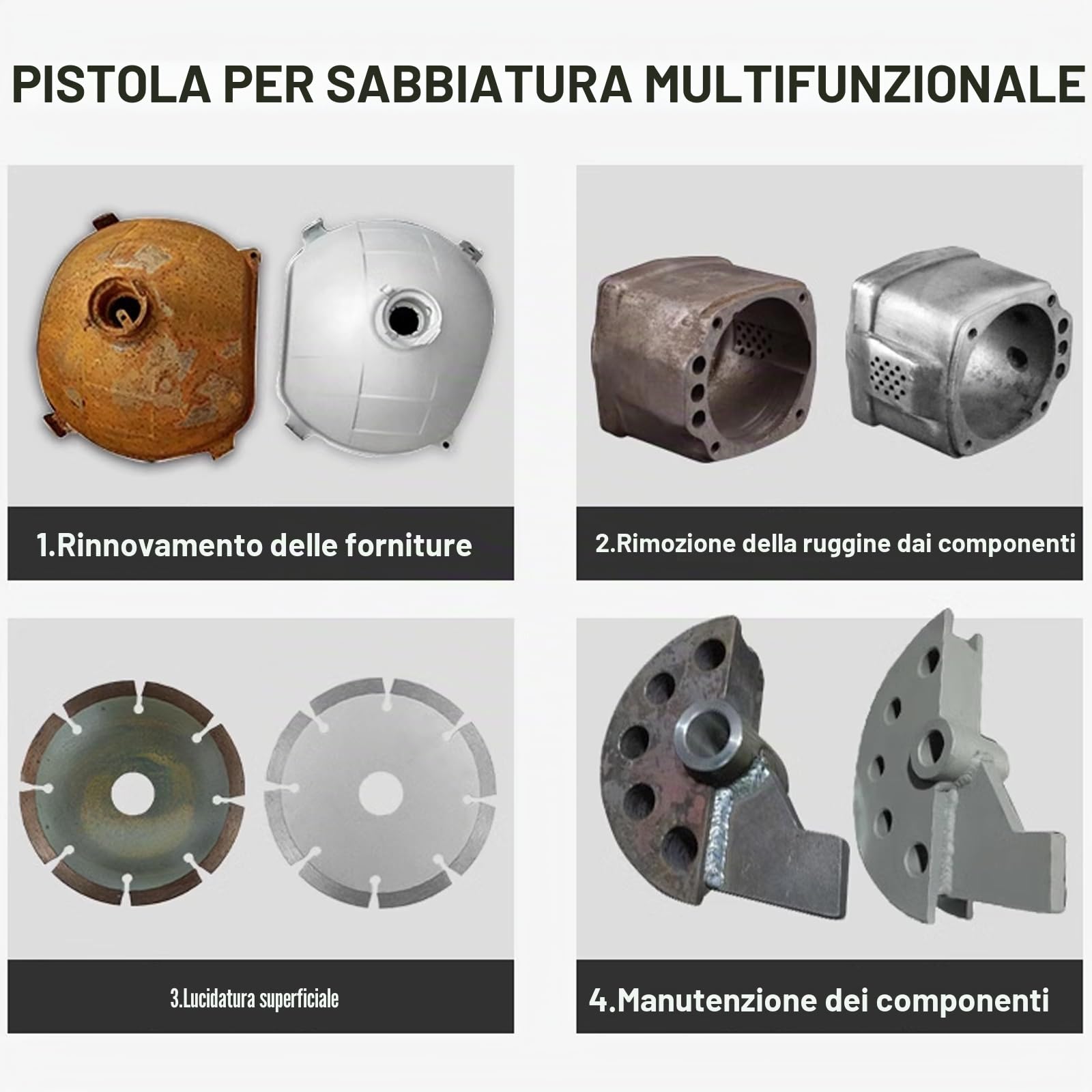 Pistola per sabbiatura ad aria compressa, con ugelli di diverso calibro, pistola sabbiatrice con tubo in gomma da 1 m, accessorio per sabbiatrice per progetti professionali e fai da te
