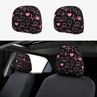 Car Headrest Cover Protective Decoration Medical Heartbeat Pattern Universal 2 Pieces Car Trucks Headrest Pillow Cover