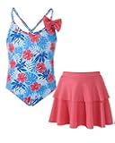 Saeaby Girl One Piece Swimsuit Bathing Suits for Girls with Ruffle Skirt Crisscross Hawaii Swimwear 3-8 Years Old