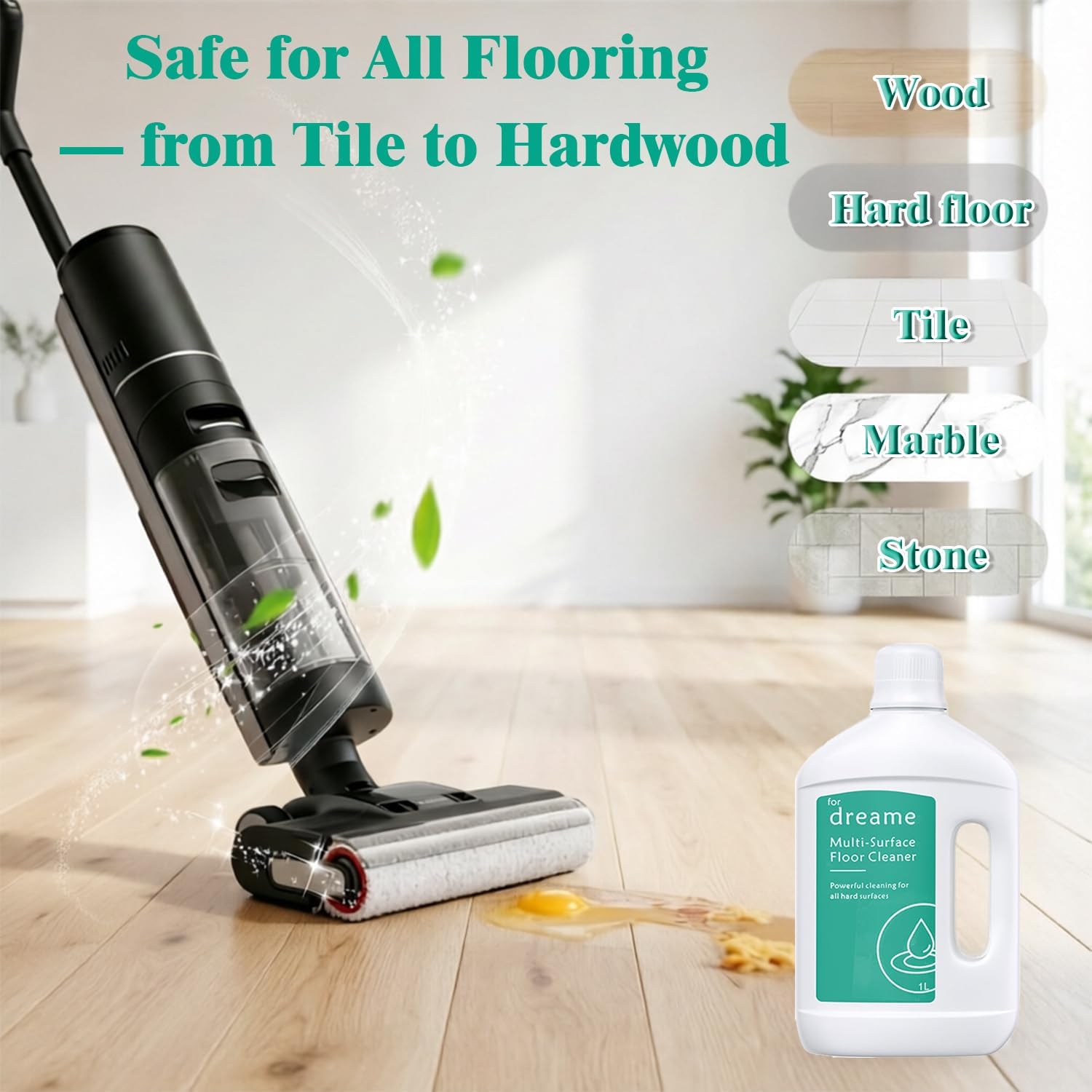 Floor Cleaning Solution Compatible with DREAME Matrix / Aqua10 / X/L Series Robot Vacuum and Mop – Multi-Surface, Low-Foam, Streak-Free – 33.81 Fl Oz (1L)