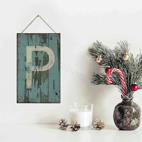 Vista 219 de Letrero colgante de madera con letra A, letrero de madera, decoración del hogar, 26 letras del alfabeto de metal, placa de madera, decoración