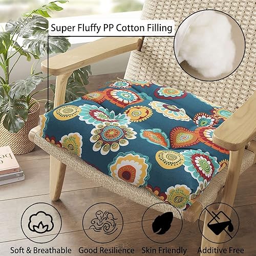Miniatura 3 de Magpie Fabrics Juego de 2 cojines para asiento de exteriores e interiores con lazos, 19 x 19 pulgadas, impermeables, para silla de patio, tatami