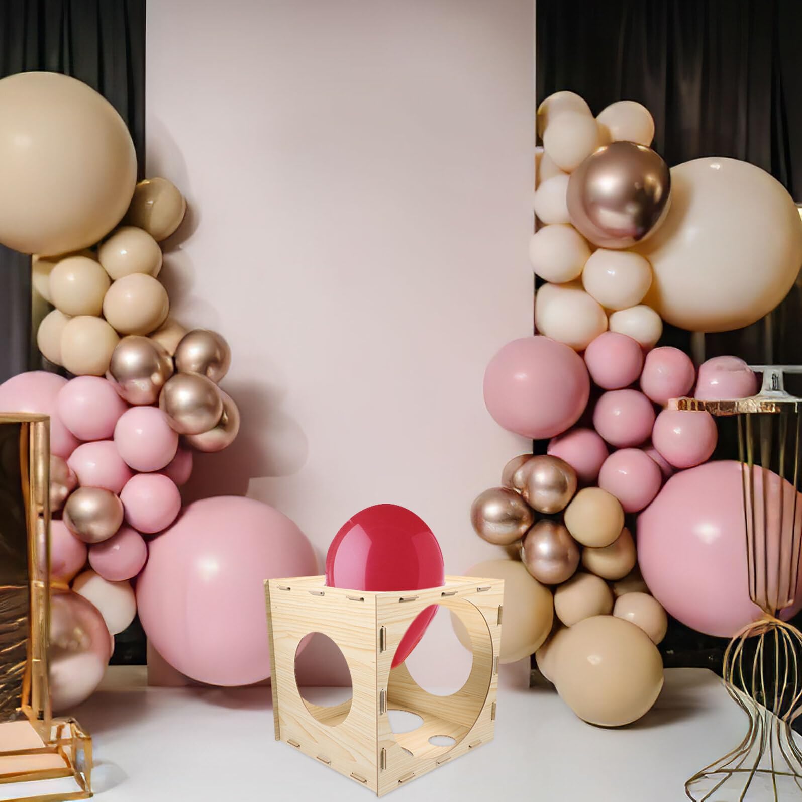 Holz Klassierkasten zur Messung von Ballongrößen mit 9 Löchern und Einfacher Bedienung für Hochzeit und Shower in Beige
