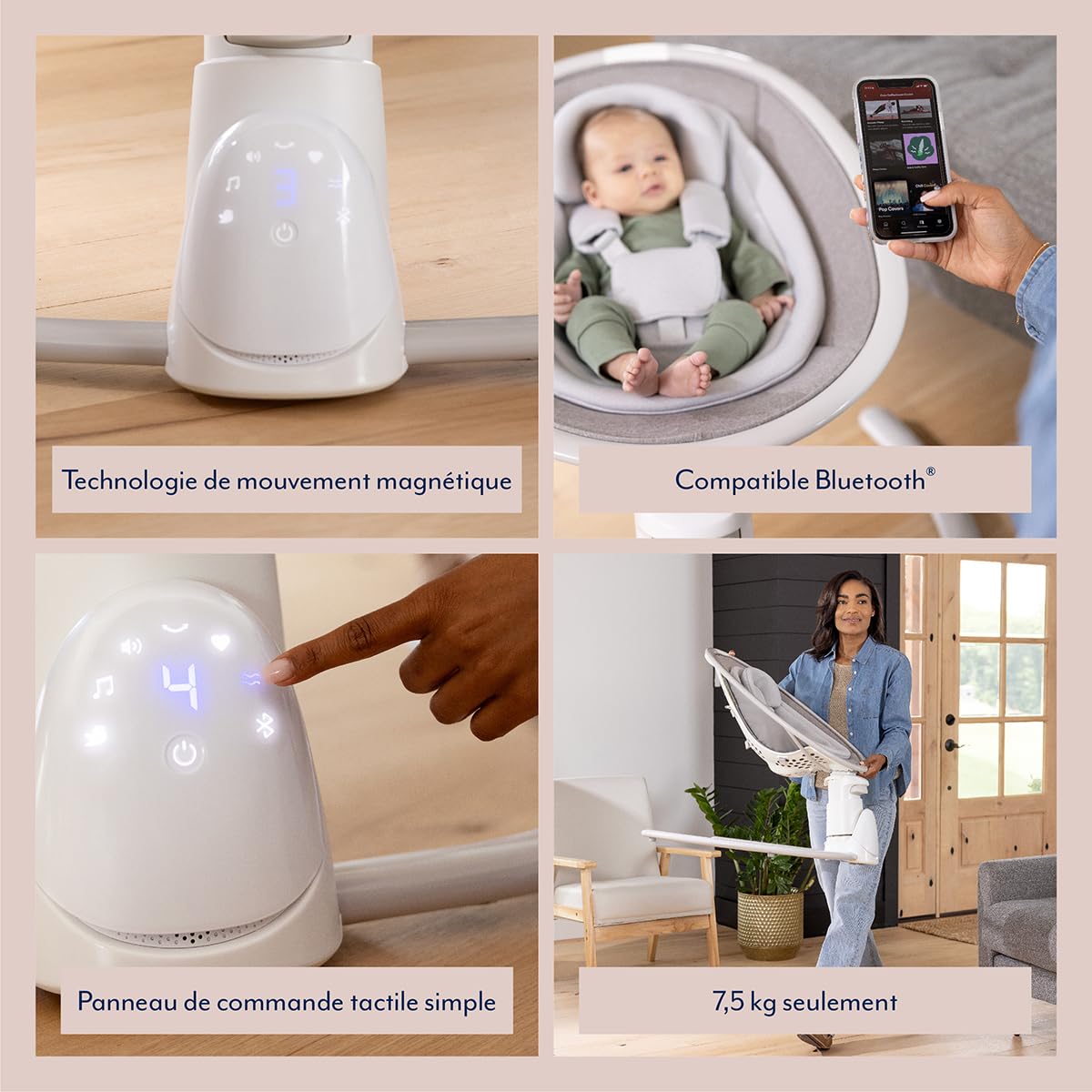 Graco Sway ‘n Grow, balancelle silencieuse 3-en-1 à technologie Bluetooth, convient dès l'âge de la naissance à environ 4 ans (max. 18 kg), gris, Heather