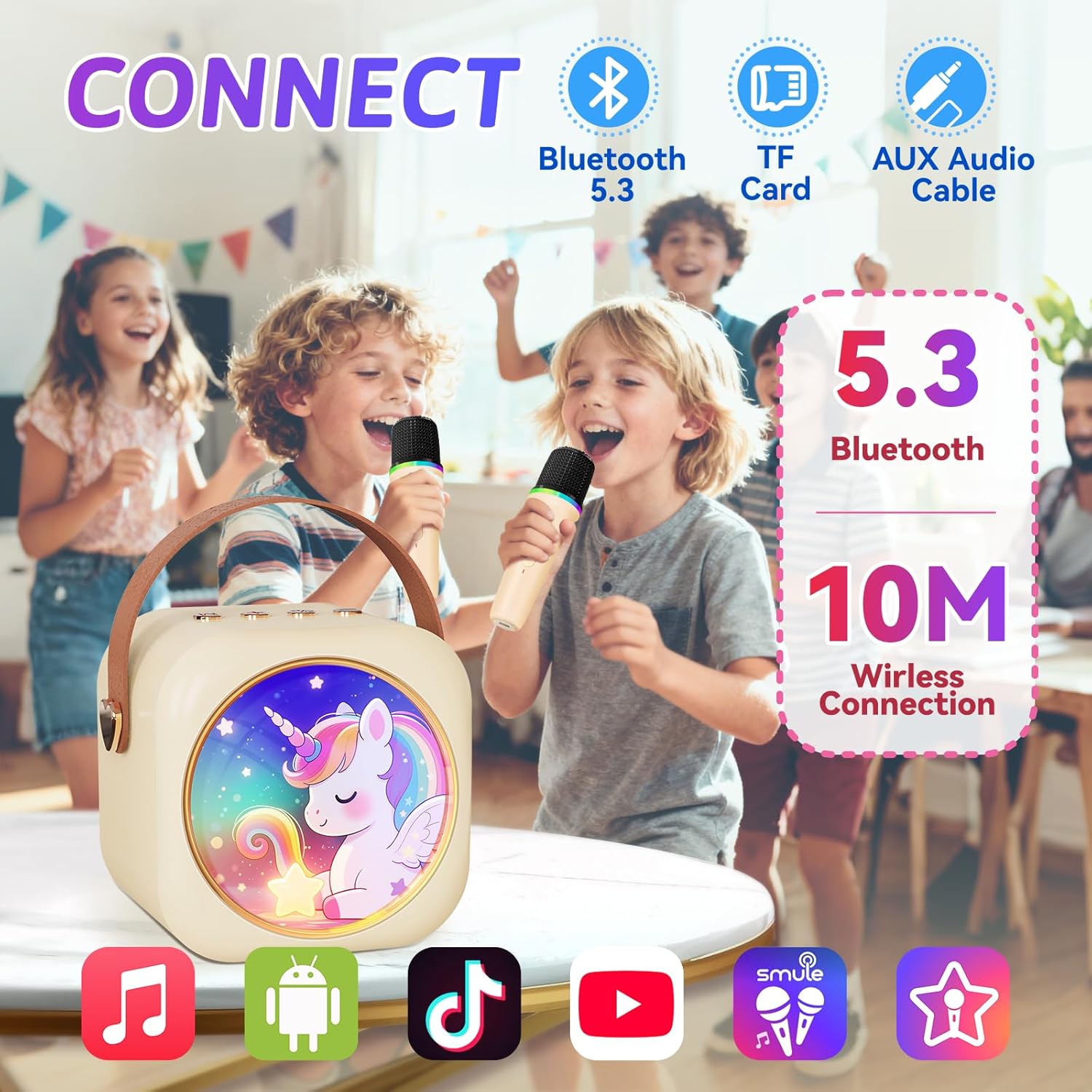 Mini Karaoke Machine with 2 Wireless Microphones,Gift for 3-12 Years Old, 2026 Best Christmas Birthday Toy for Girls Boys Party (Beige) - Image 5