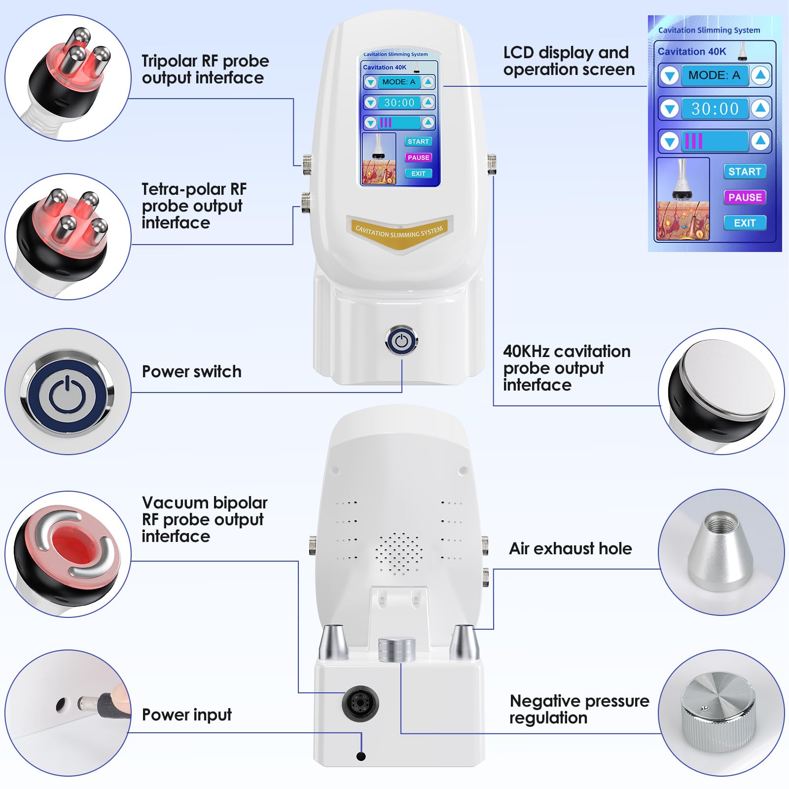 Dispositivo de Masaje 40K Cuatro en Uno, Equipo de Radiofrecuencia para Cuidado Facial y Corporal en el Hogar