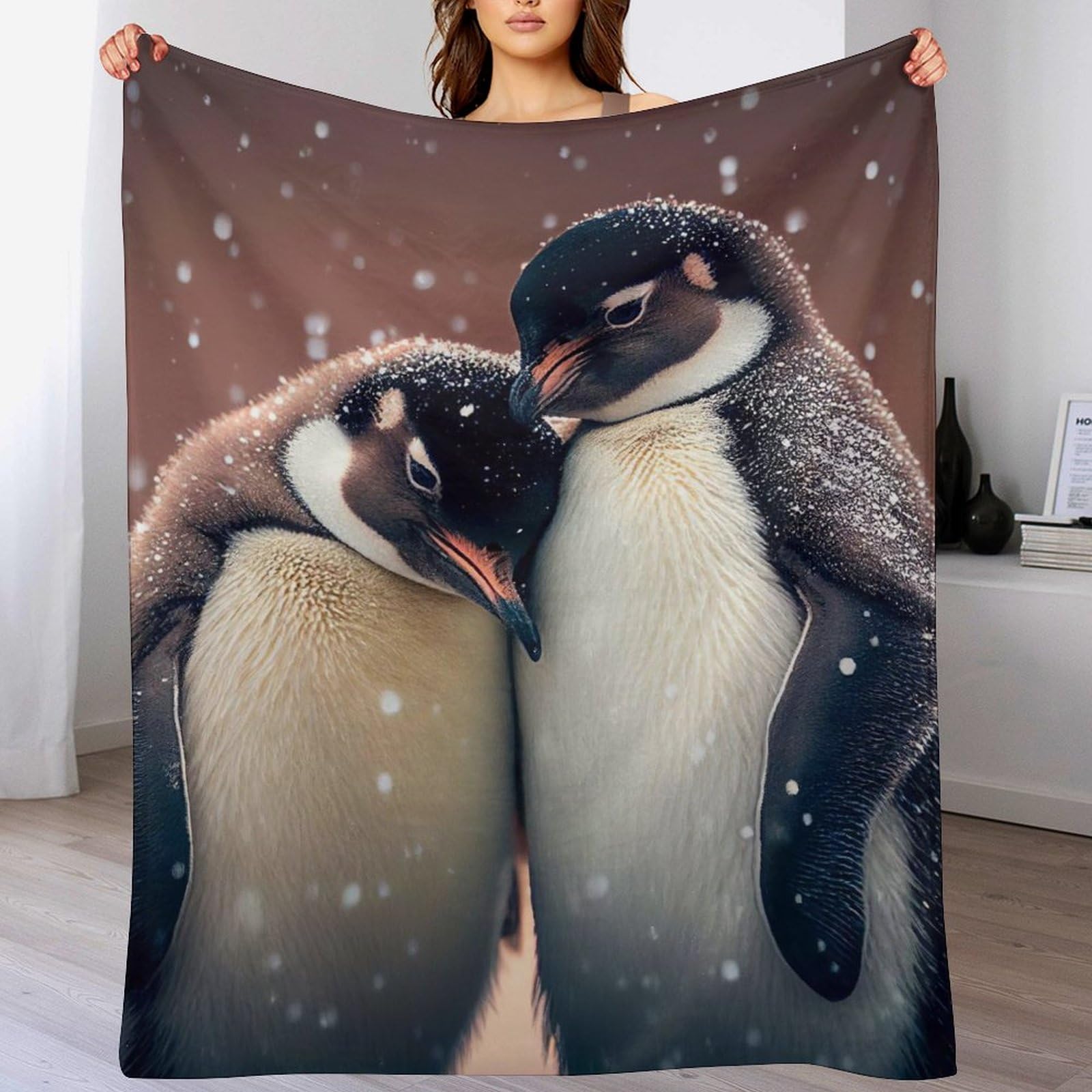Couverture pingouin douce pour soirée cocooning, plaid de salon 140x180cm idéal devant la télé