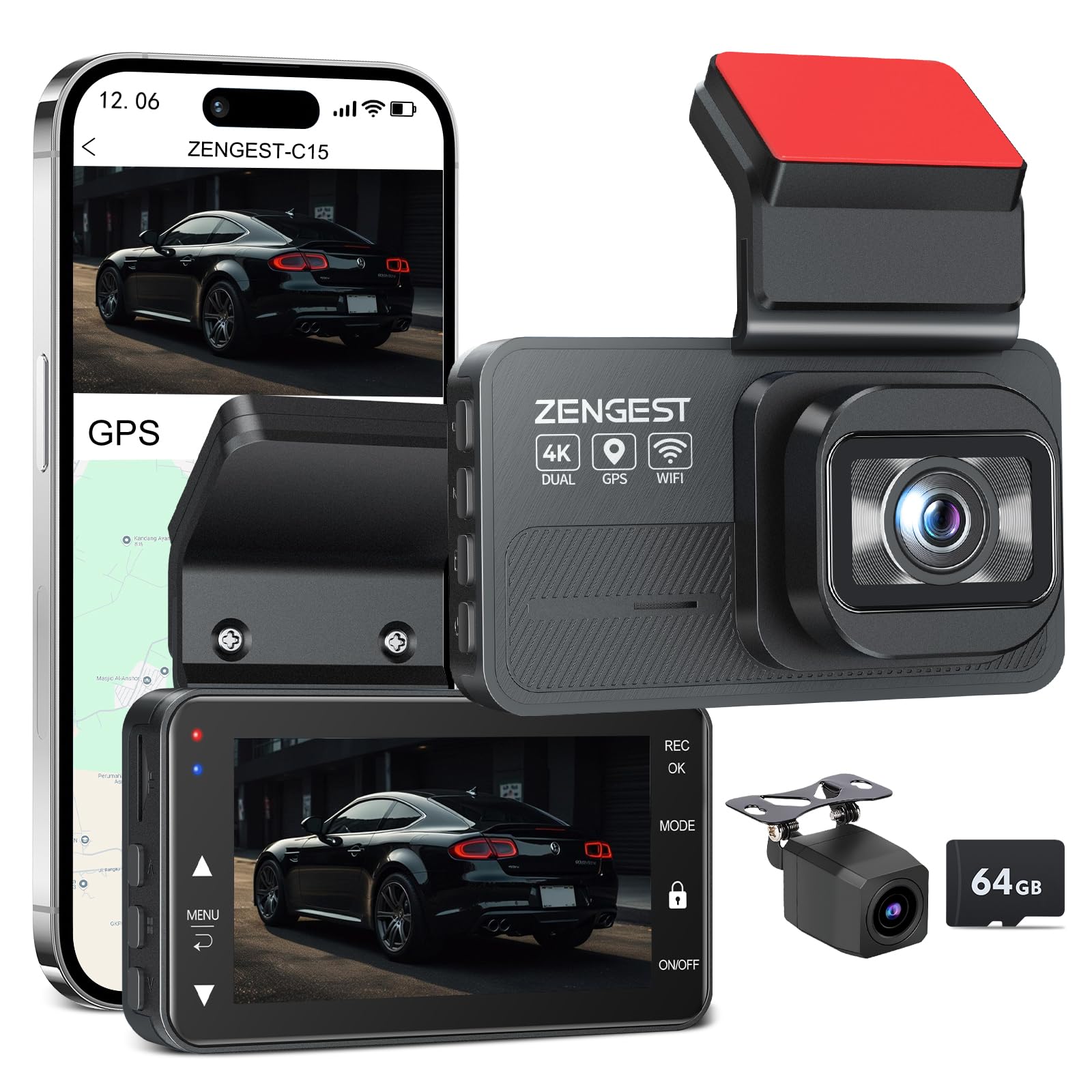 Amazon.com: Dash Cam Front and Rear, 4K+1080P FHD Dual Camera with