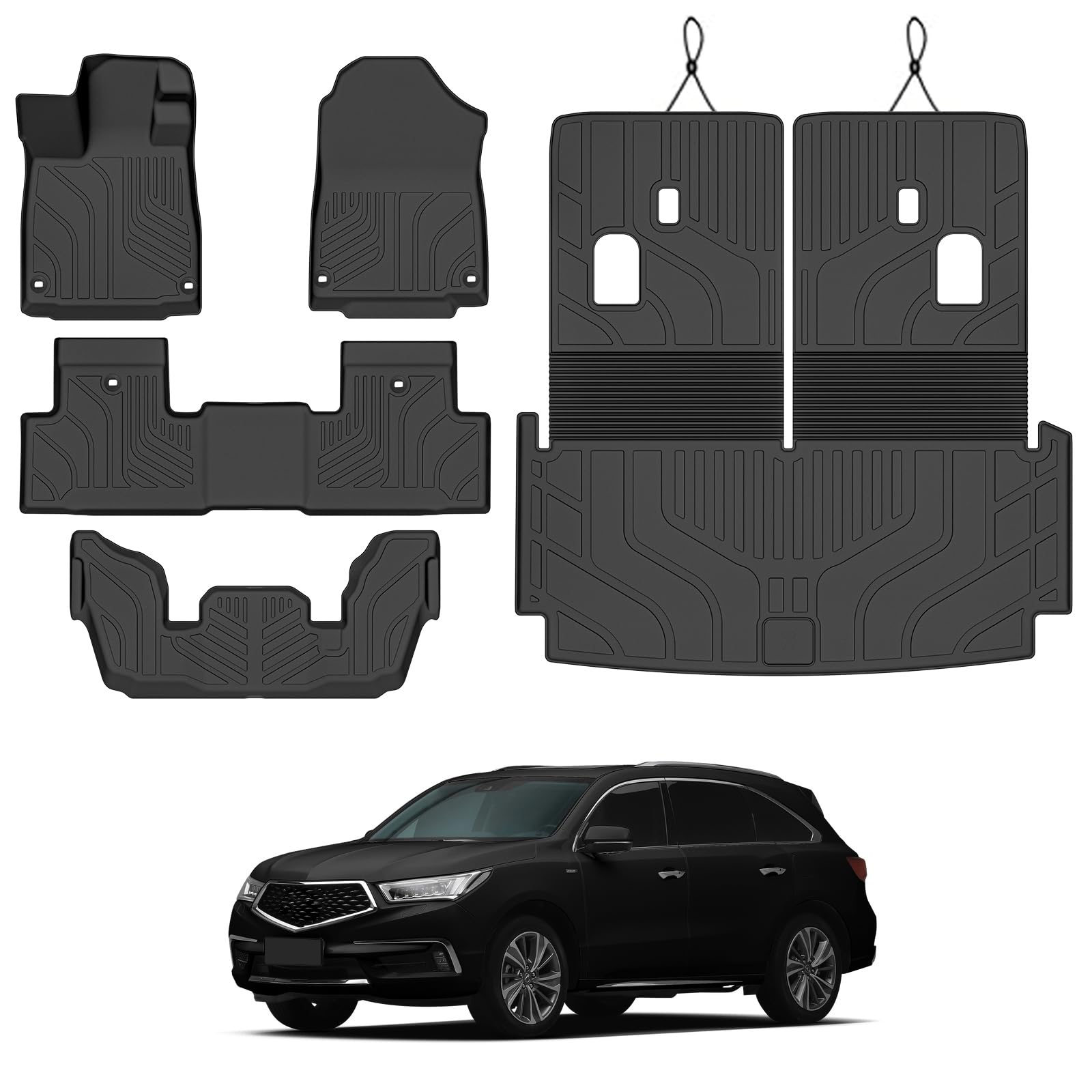 Photo 1 of ***UNKNOWN VEHICLE*** Floor Mats MDX 2024?All Weather Protection TPE Custom Fit Cargo Mats with Backrest Mats, 1st & 2nd Row Black Car Mats