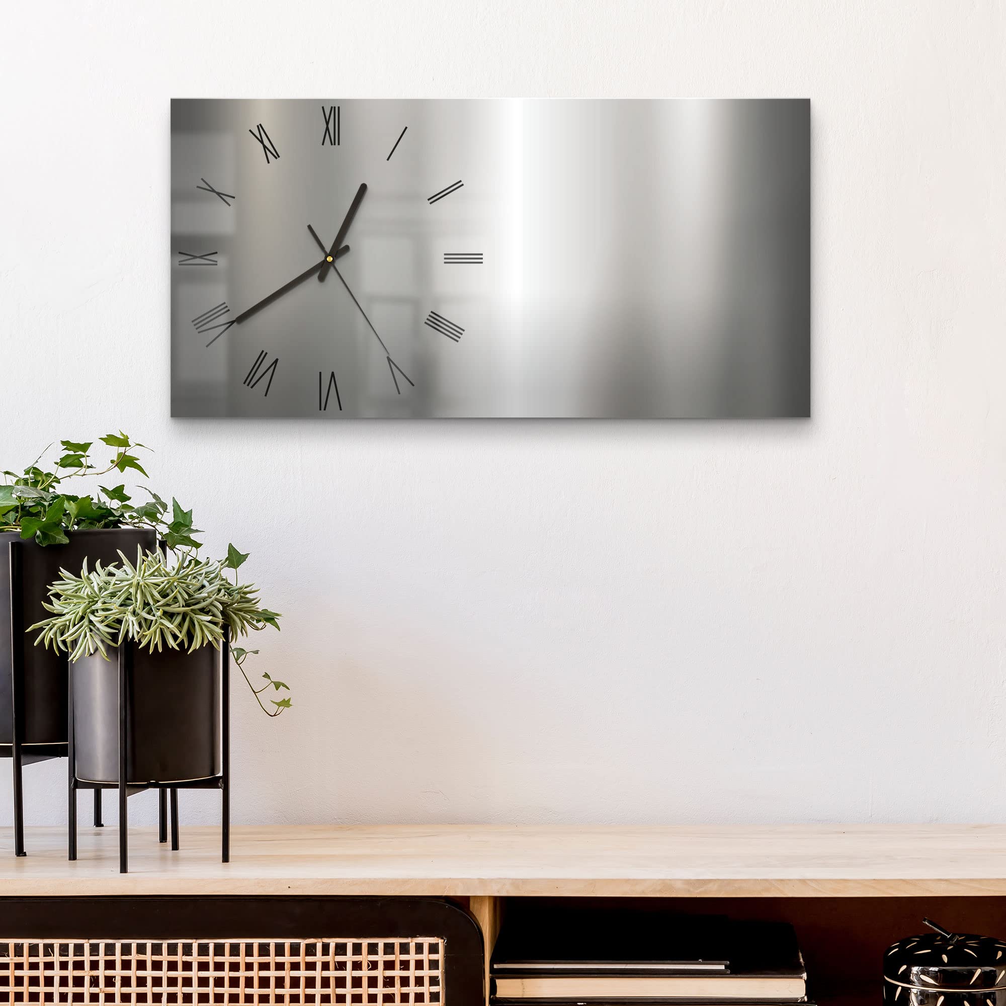 DEQORI – Orologio Da Parete In Vetro 60x30 Cm – Design Geometrico Grigio E Bianco – Silenzioso Con Effetto Fluttuante 3D – Perfetto Per Soggiorno E Cucina