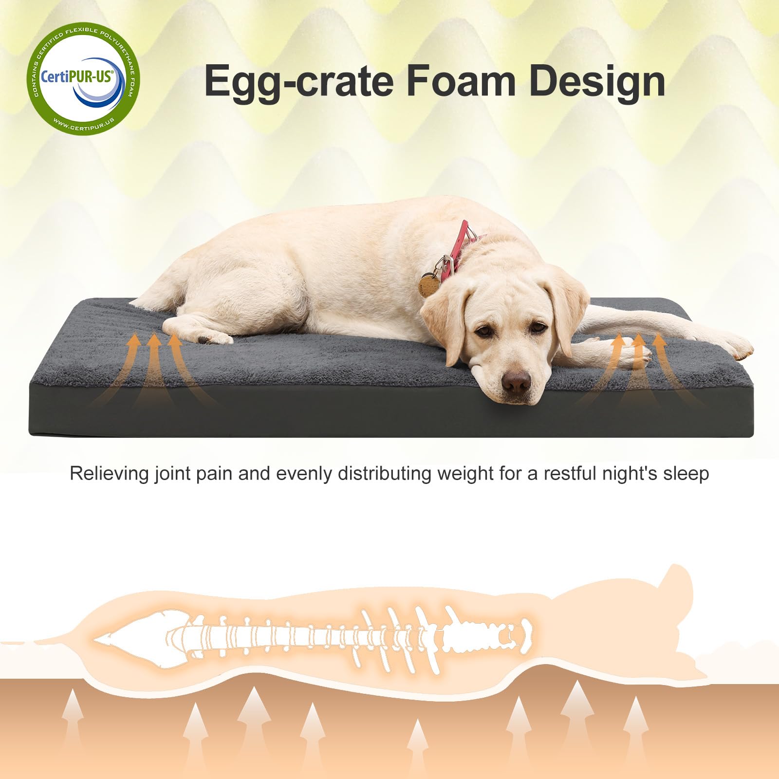 Cama Ortopédica para Perros, Colchón Impermeable Lavable con Funda Removable, Alfombrilla de Espuma de Huevo Reversible, Gris (91x68x7)