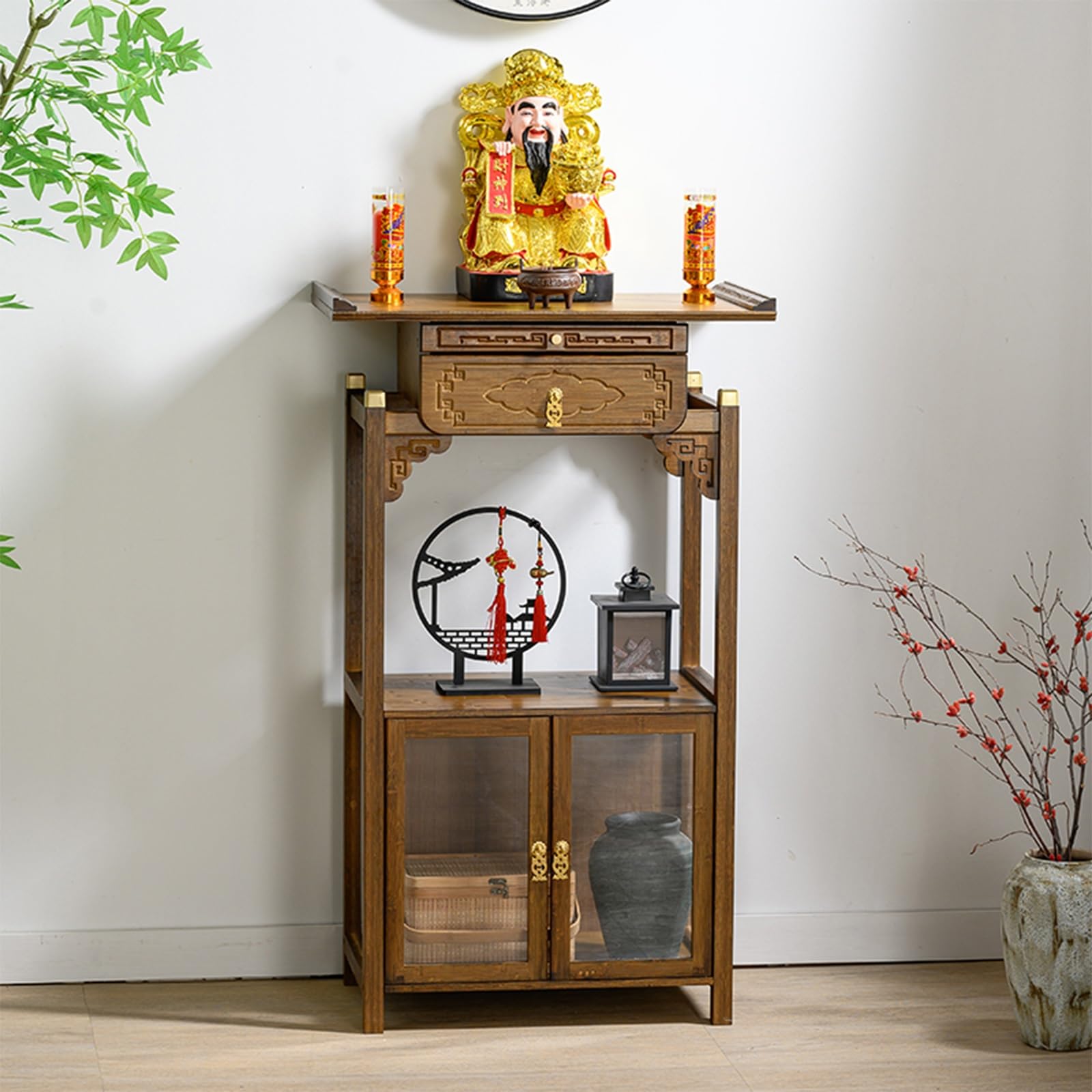 MESCXTY Modern Altar Table with Acrylic Doors, Guanyin God of Wealth Shrine Cabinet, Offering Rack for Home Decor