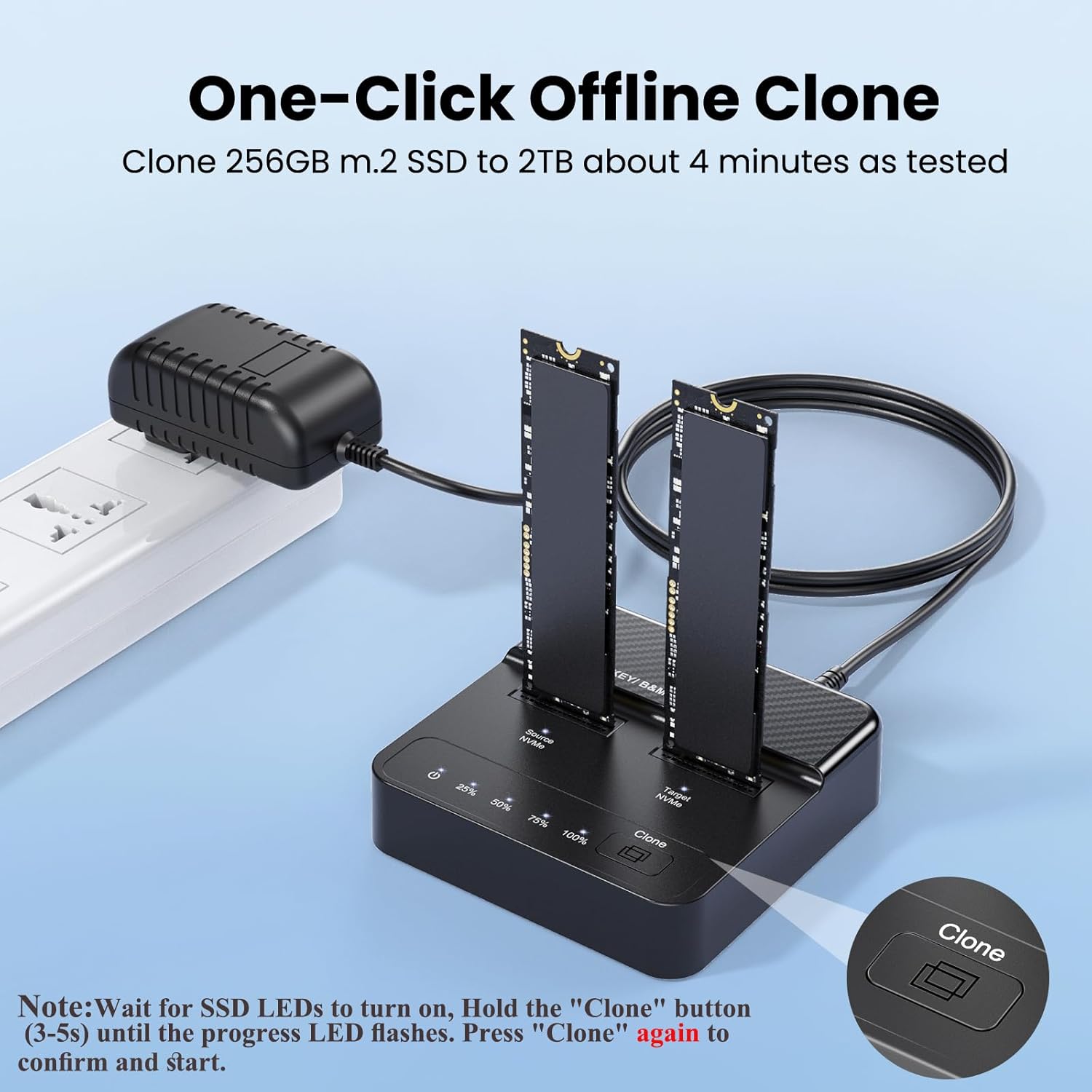 Dual Bay NVMe SSD Cloner Duplicator - 20Gbps USB 3.2 Gen 2x2 M.2 Enclosure Dock, Tool-Free Offline Clone Dock for PCIe M.2 SSDs (M/B+M Key), Includes USB-A/C, Supports 2230 2242 2260 2280 22110