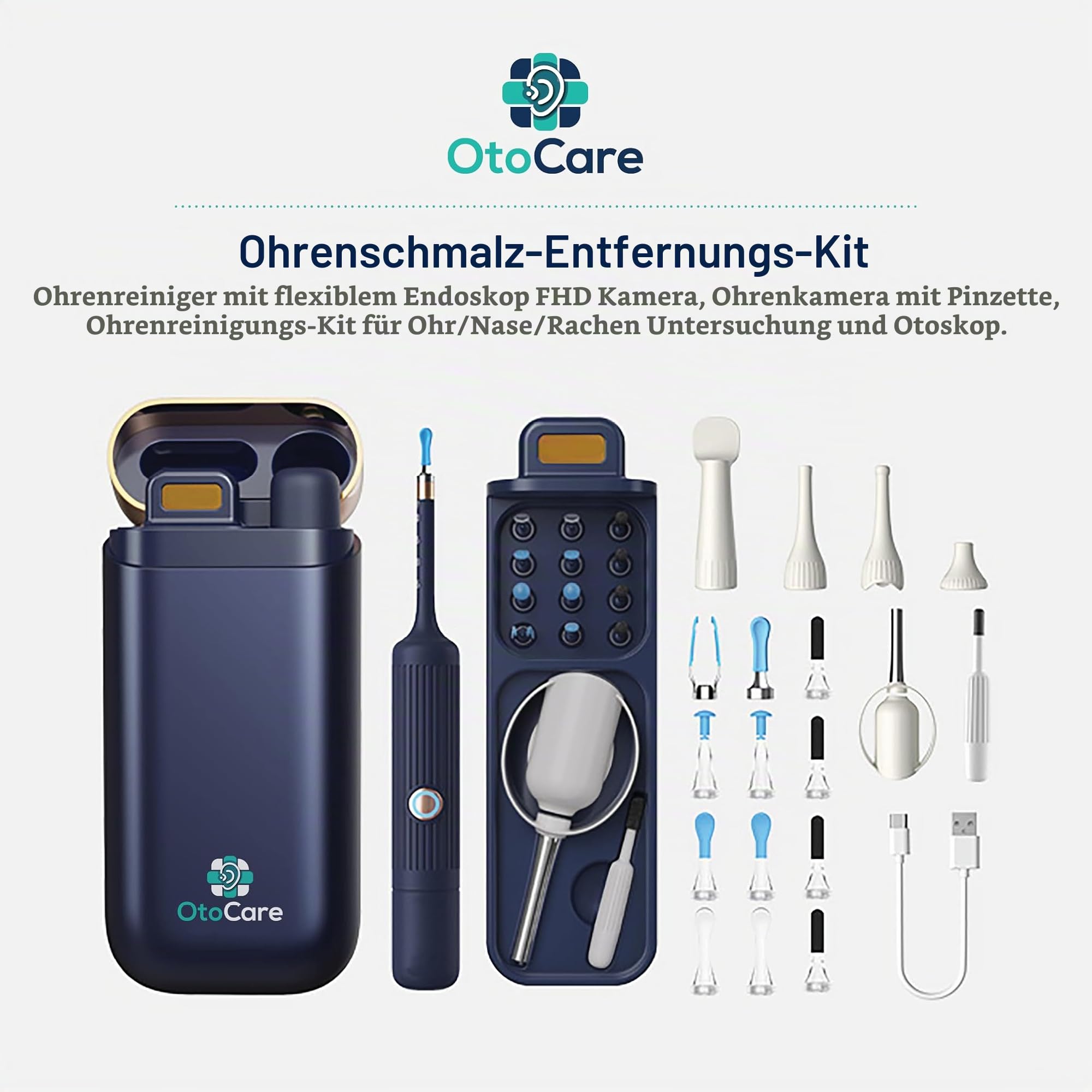 Flexibles Ohrenreinigungs-Set mit Aufsätzen – Silikon Ohrreiniger mit Pinzette, Löffel und hygienischem Reiseetui (White)